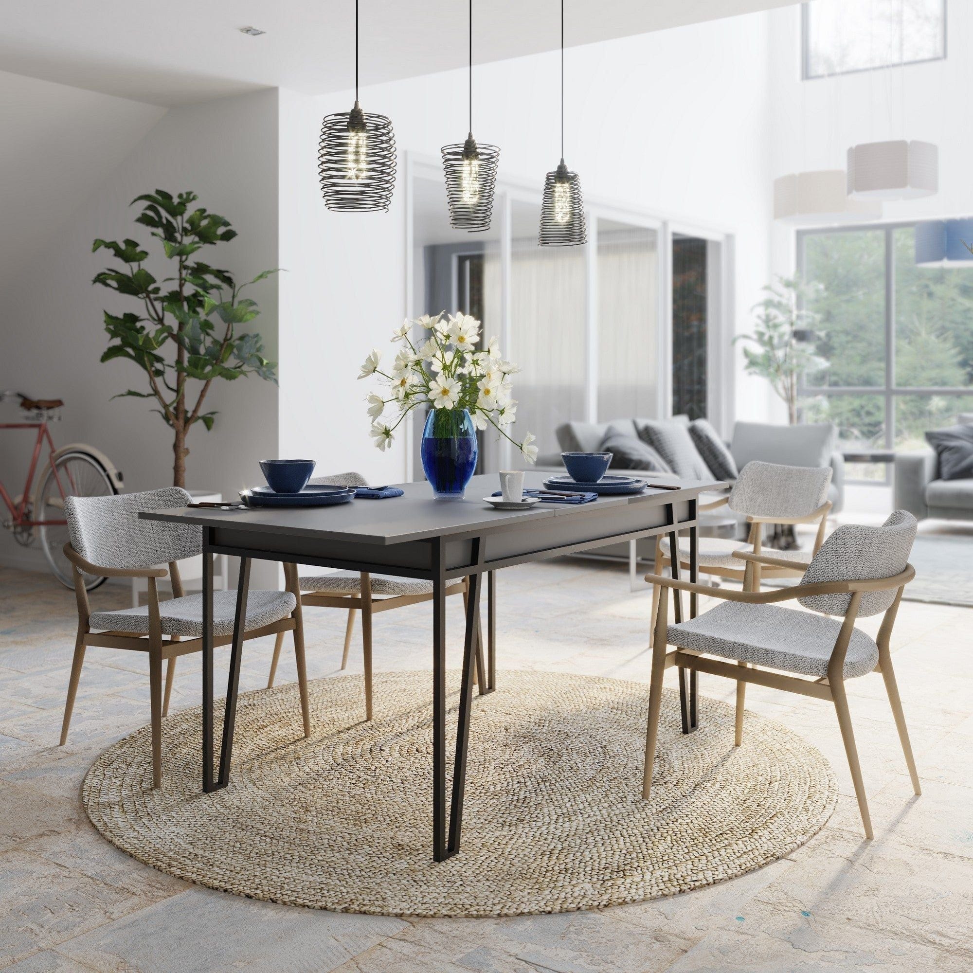 Masa extensibila 855DTE4603, gri inchis/negru, PAL melaminat/metal, 132/170x80x76 cm