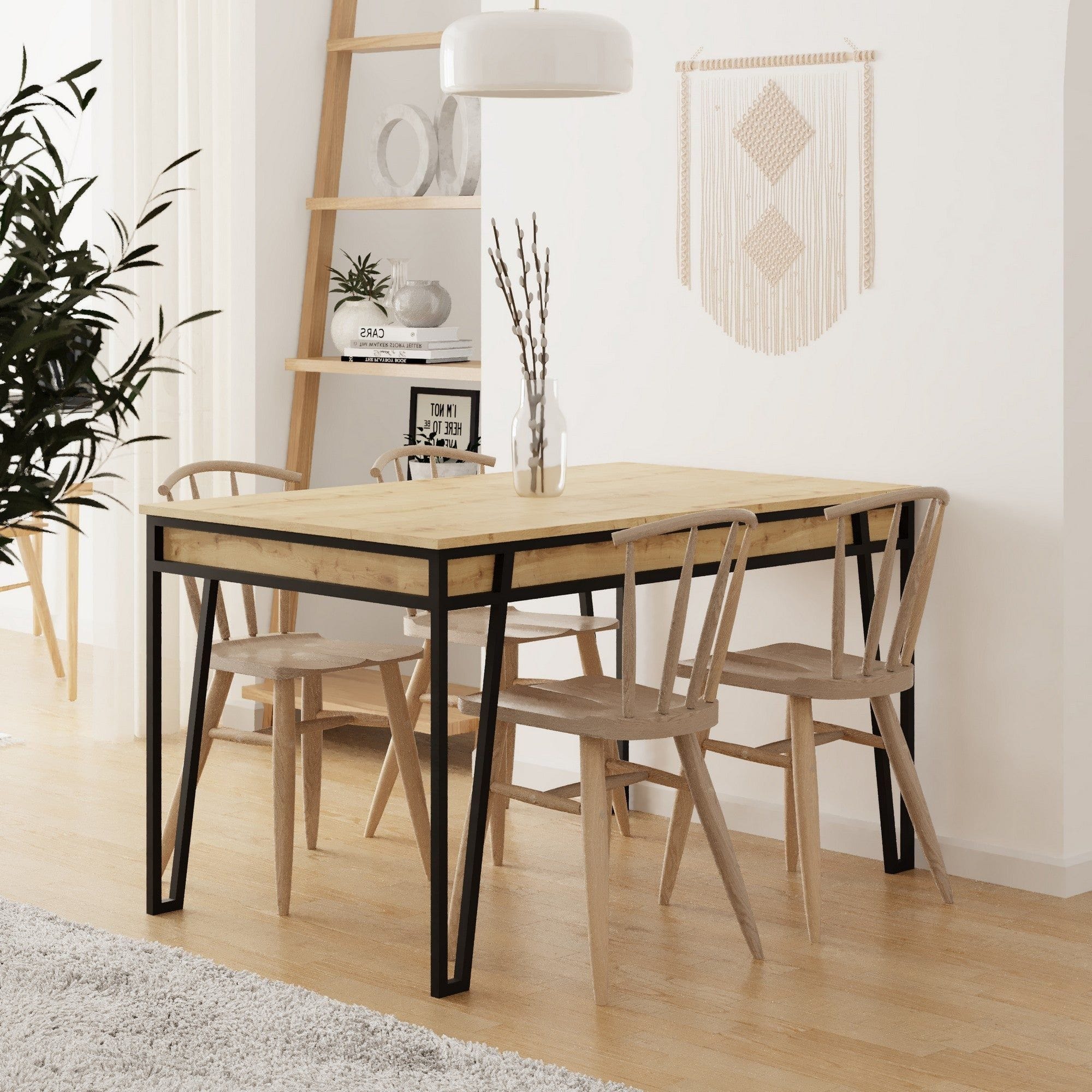 Masa extensibila 855DTE4604, stejar/negru, PAL melaminat/metal, 132/170x80x76 cm