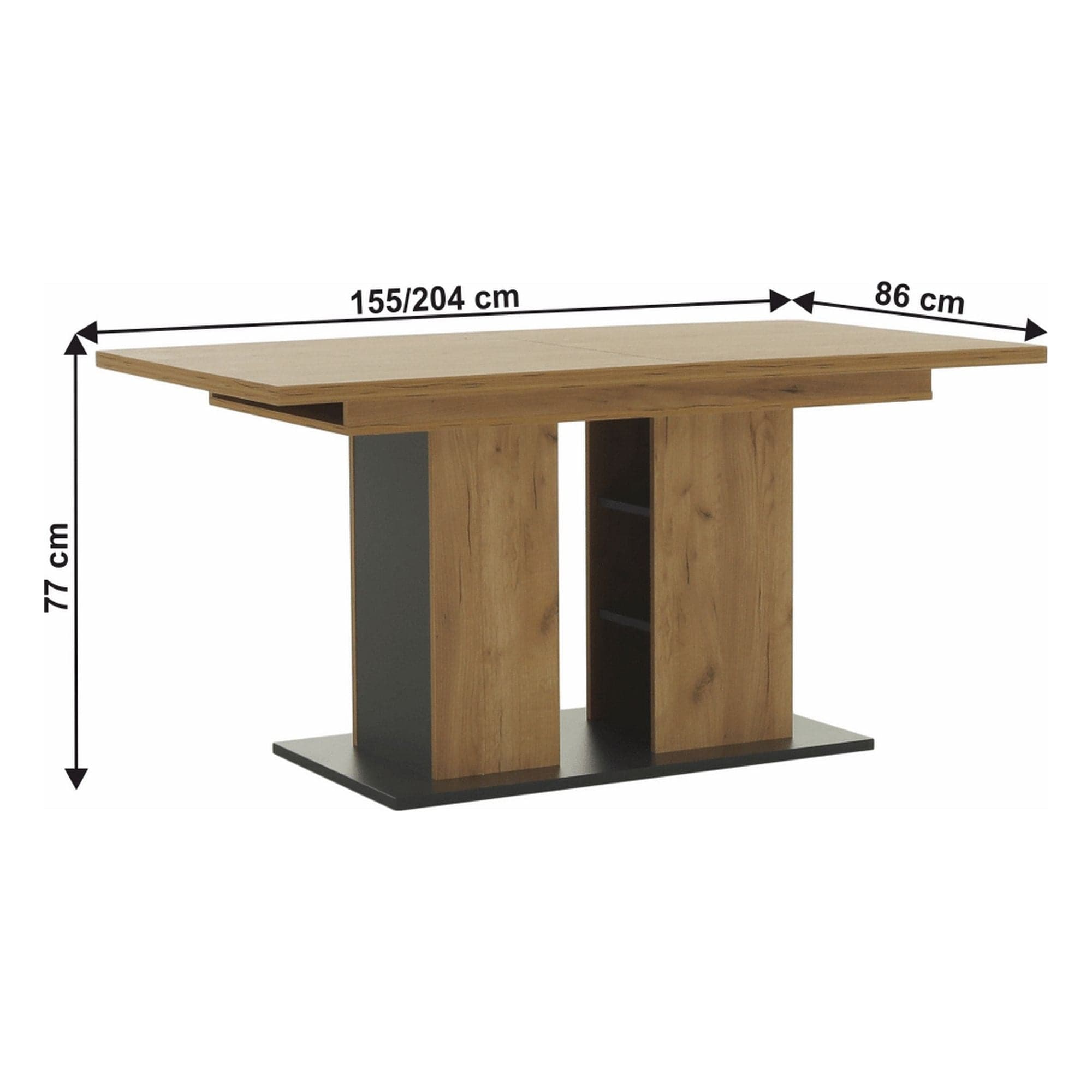Masa extensibila FIDEL, PAL laminat, stejar artisan/gri grafit, 155/204x86x77 cm