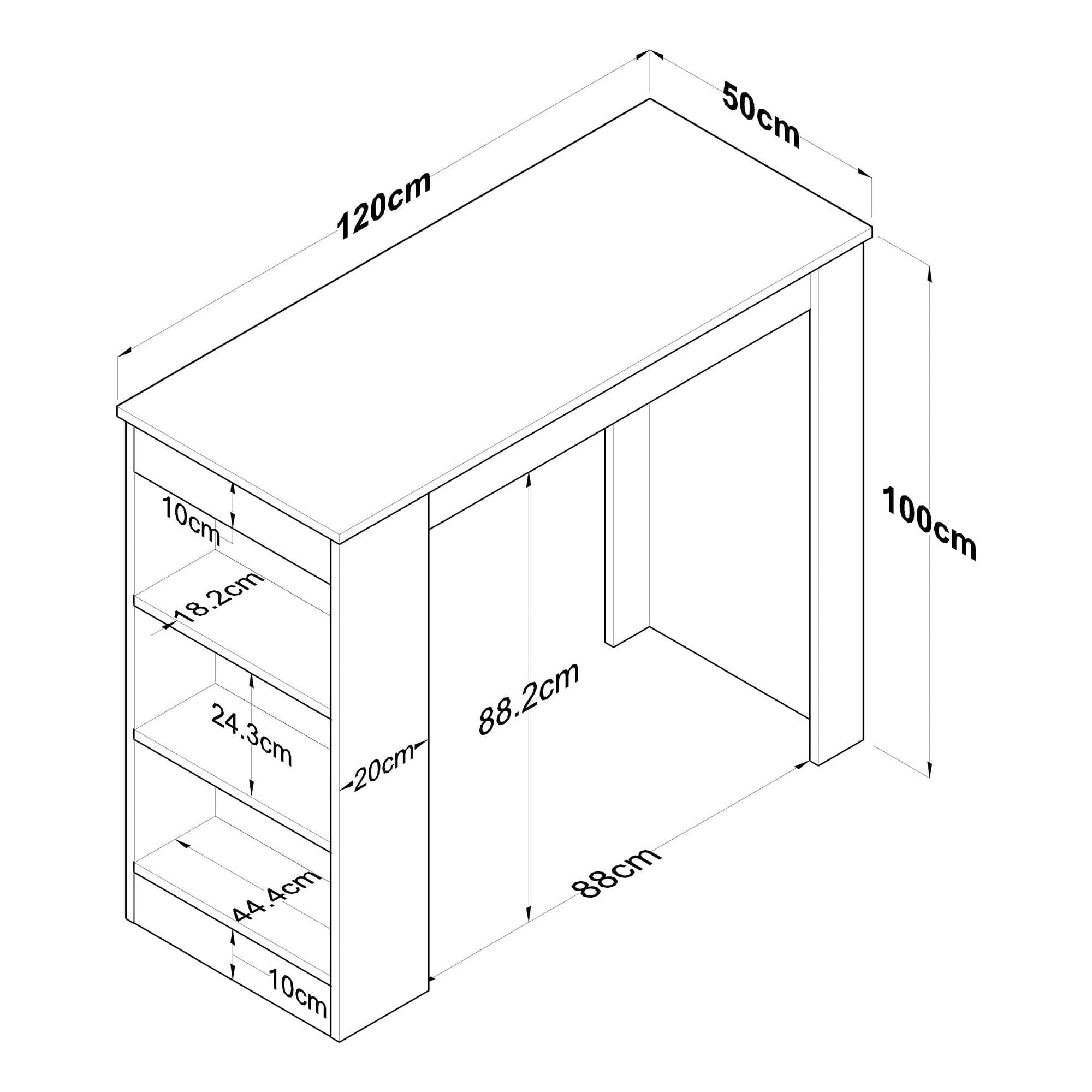 Masa JA103-2345, stejar/alb, PAL melaminat, 120x50x100 cm