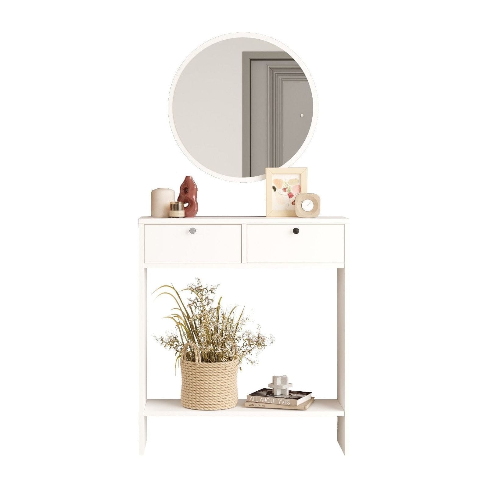 Masa toaleta LR1-W, alb, PAL melaminat, cu oglinda, 80x24x90 cm