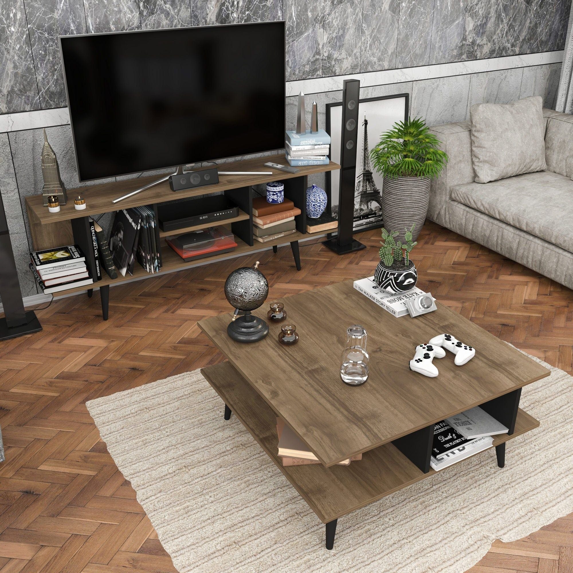 Masuta cafea Akya, nuc, PAL, 89x89x44 cm