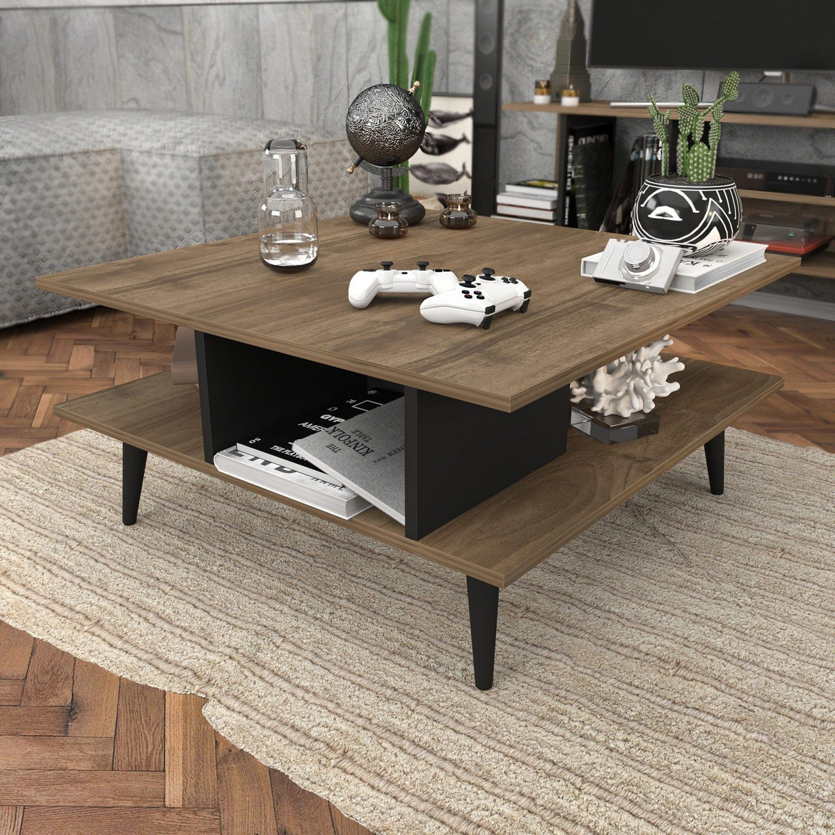 Masuta cafea Akya, nuc, PAL, 89x89x44 cm