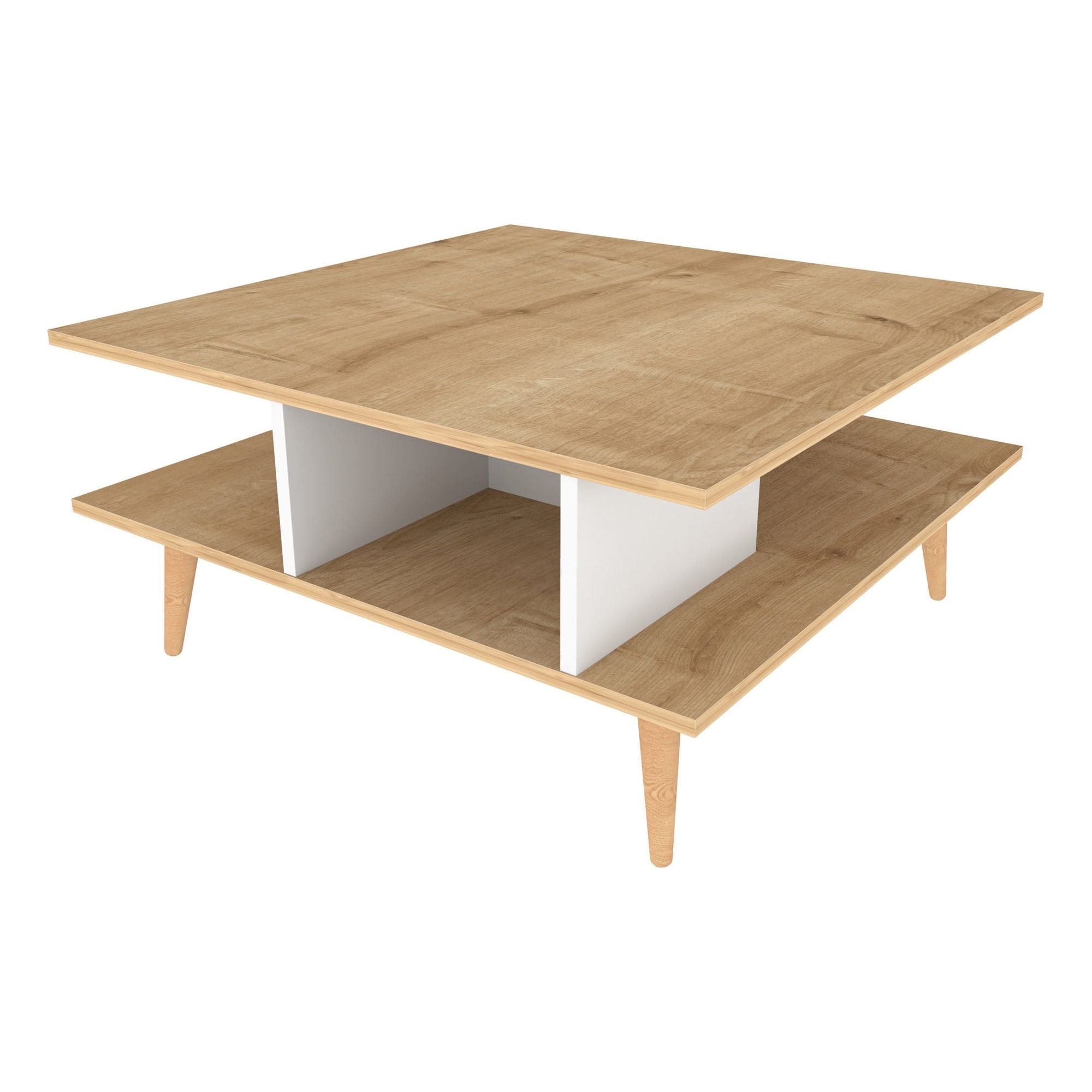 Masuta cafea Akya, stejar/alb, PAL, 89x89x44 cm