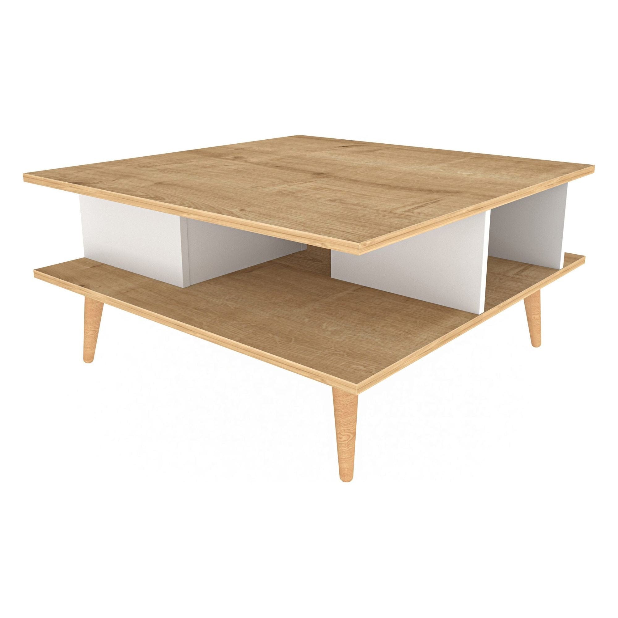 Masuta cafea Akya, stejar/alb, PAL, 89x89x44 cm