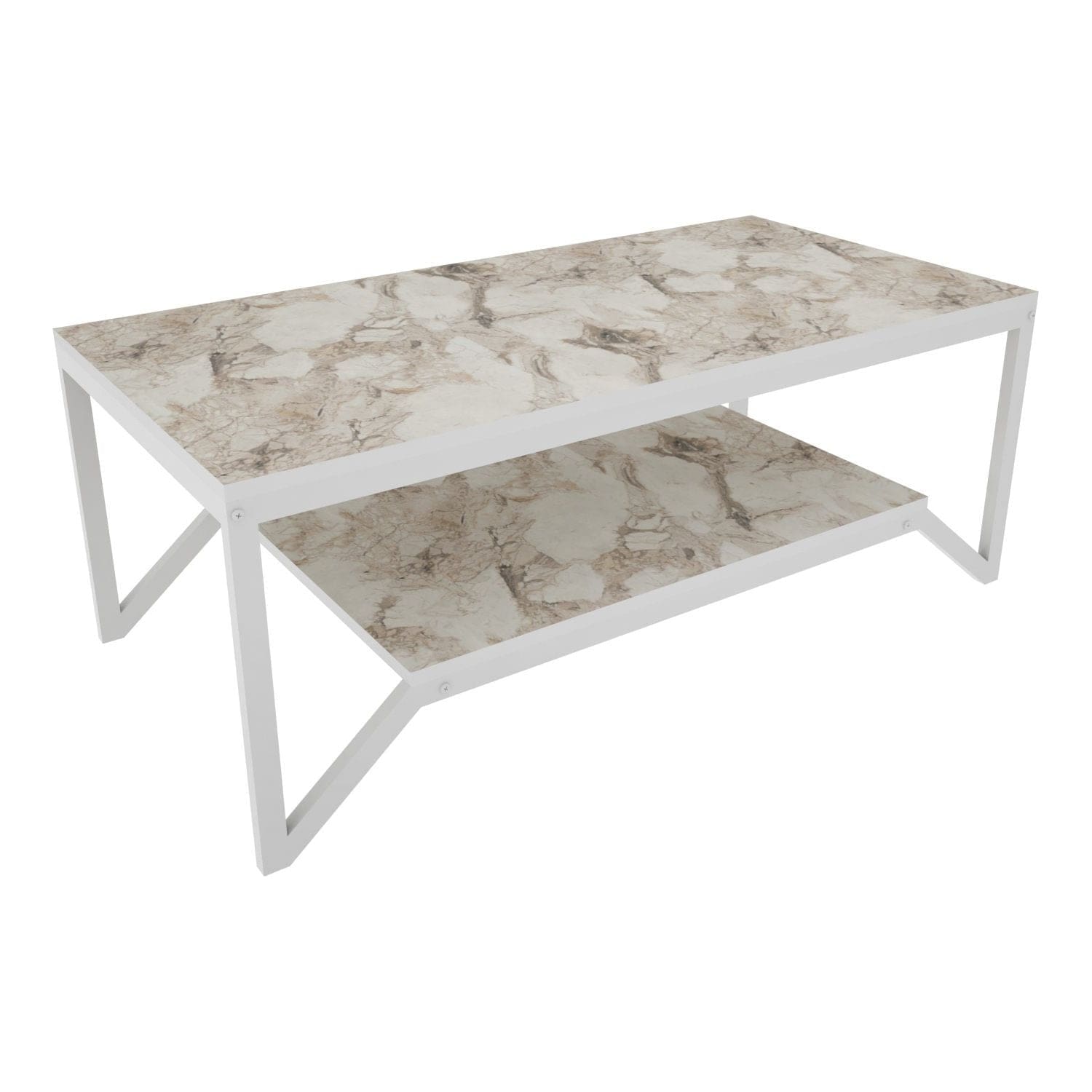 Masuta cafea Flora, bej cu efect de marmura/alb, PAL melaminat, 120x60x46 cm