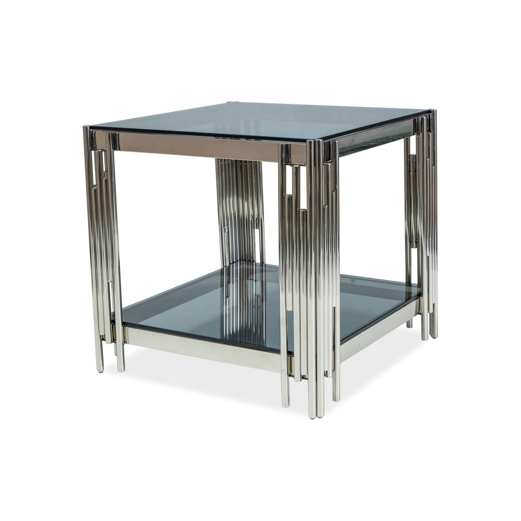 Masuta cafea Fossil B, transparent/crom, sticla securizata/metal, 55X55X55 cm