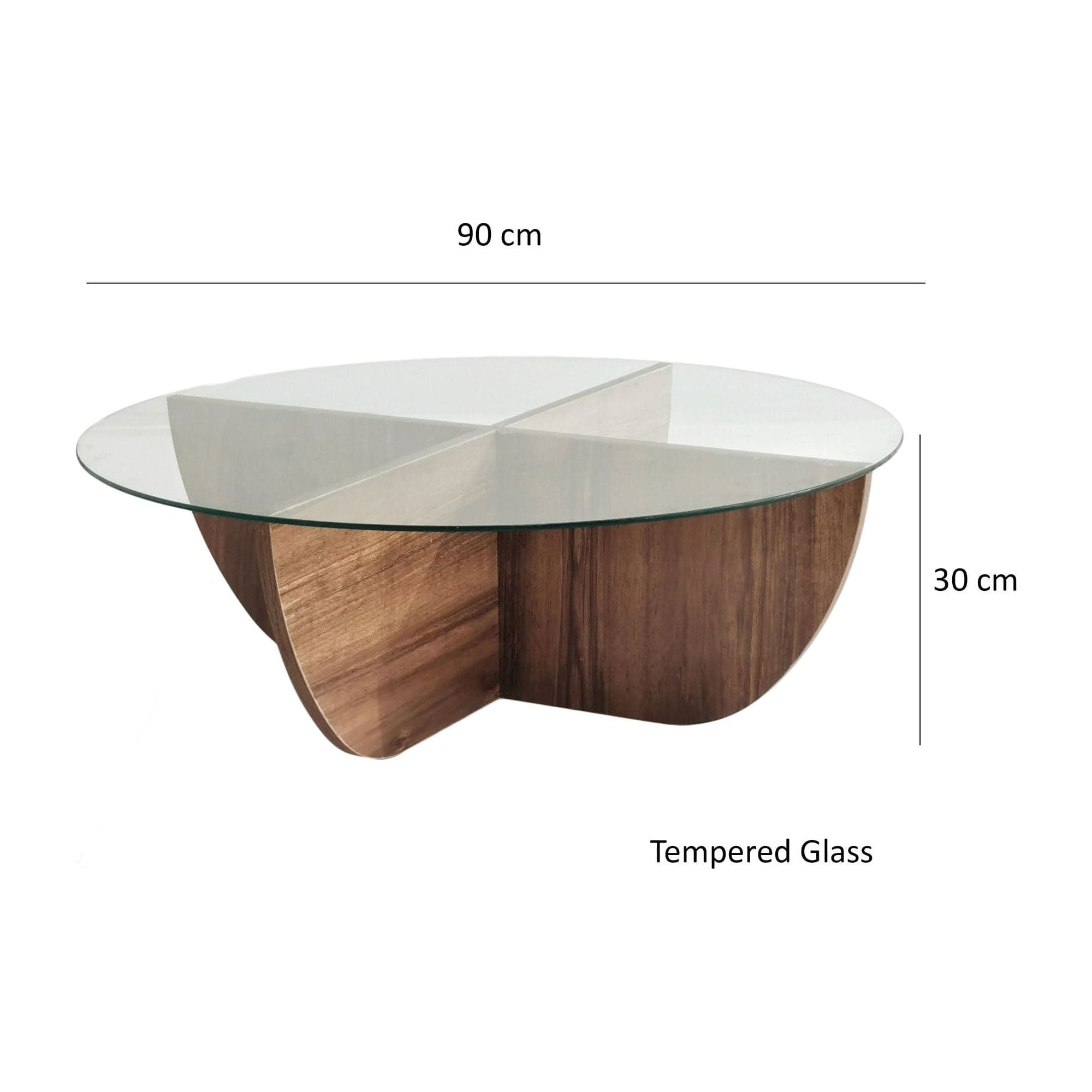 Masuta cafea Lily, transparent/nuc, sticla/PAL melaminat, 90x90x30 cm