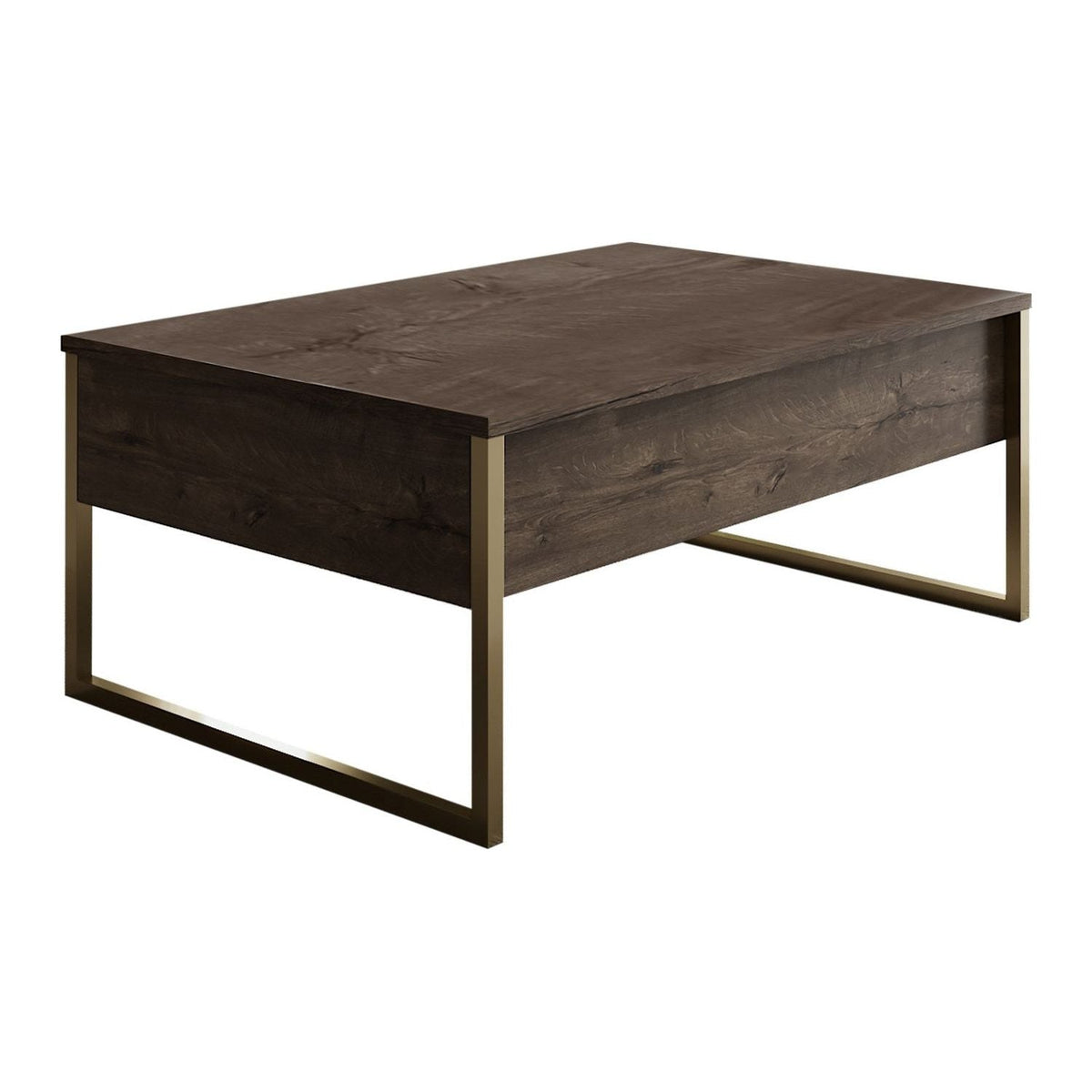 Masuta cafea Luxe, nuc/auriu, PAL/metal, 90x60x40 cm