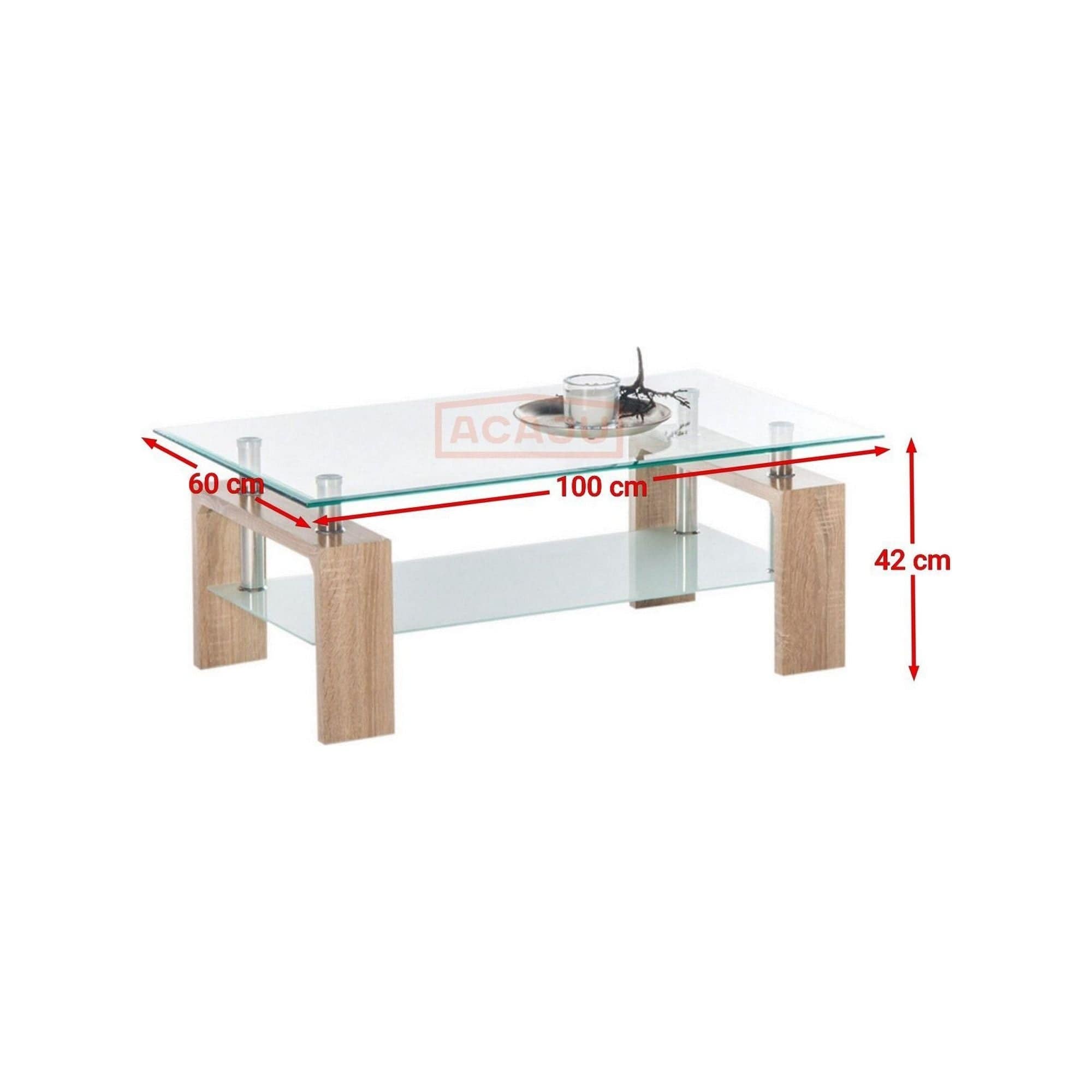 Masuta cafea MANGO 2, transparent/stejar sonoma, sticla, 100x60x42 cm