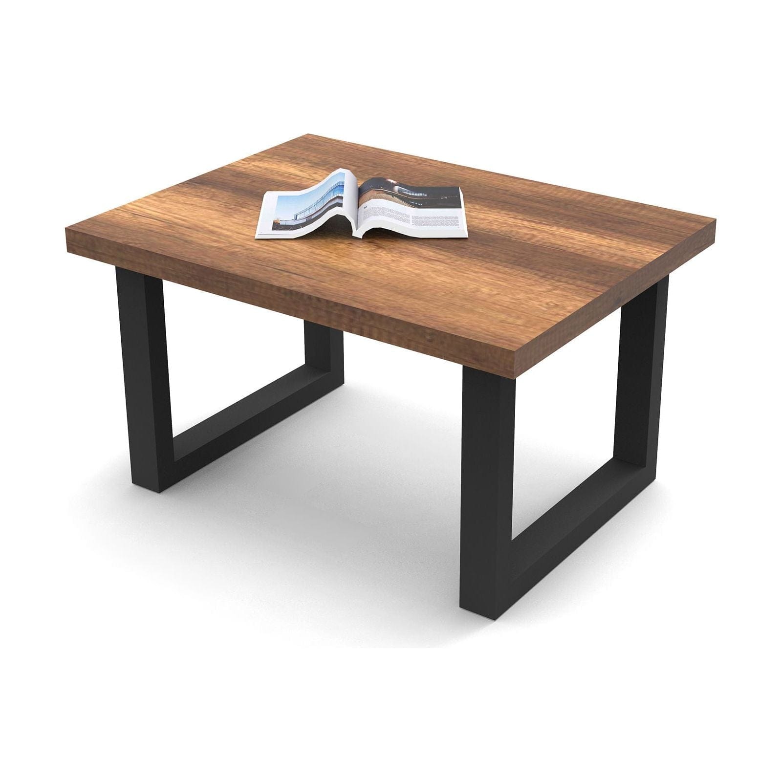 Masuta cafea MN02-BA, nuc/negru, PAL/metal, 80x60x43 cm