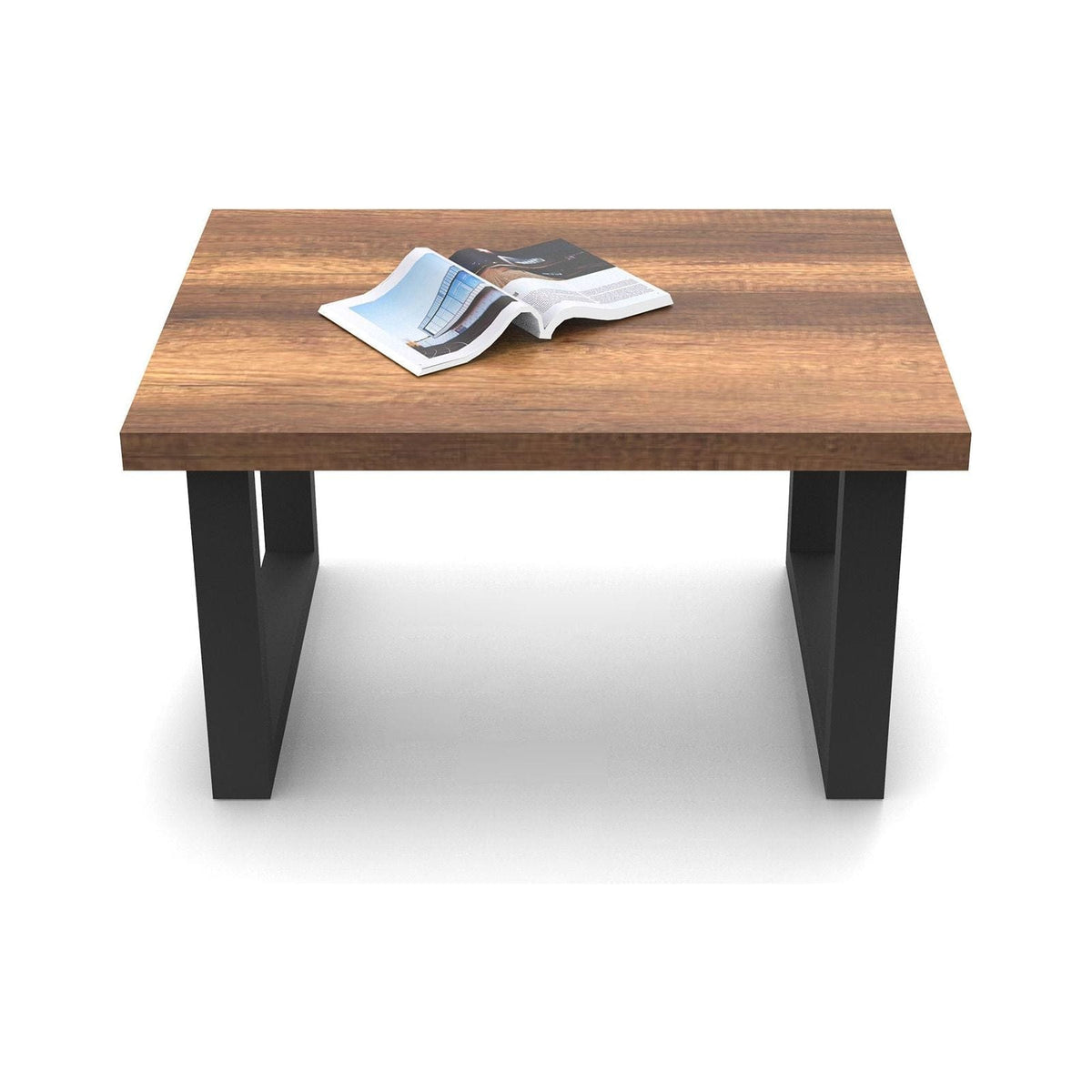 Masuta cafea MN02-BA, nuc/negru, PAL/metal, 80x60x43 cm