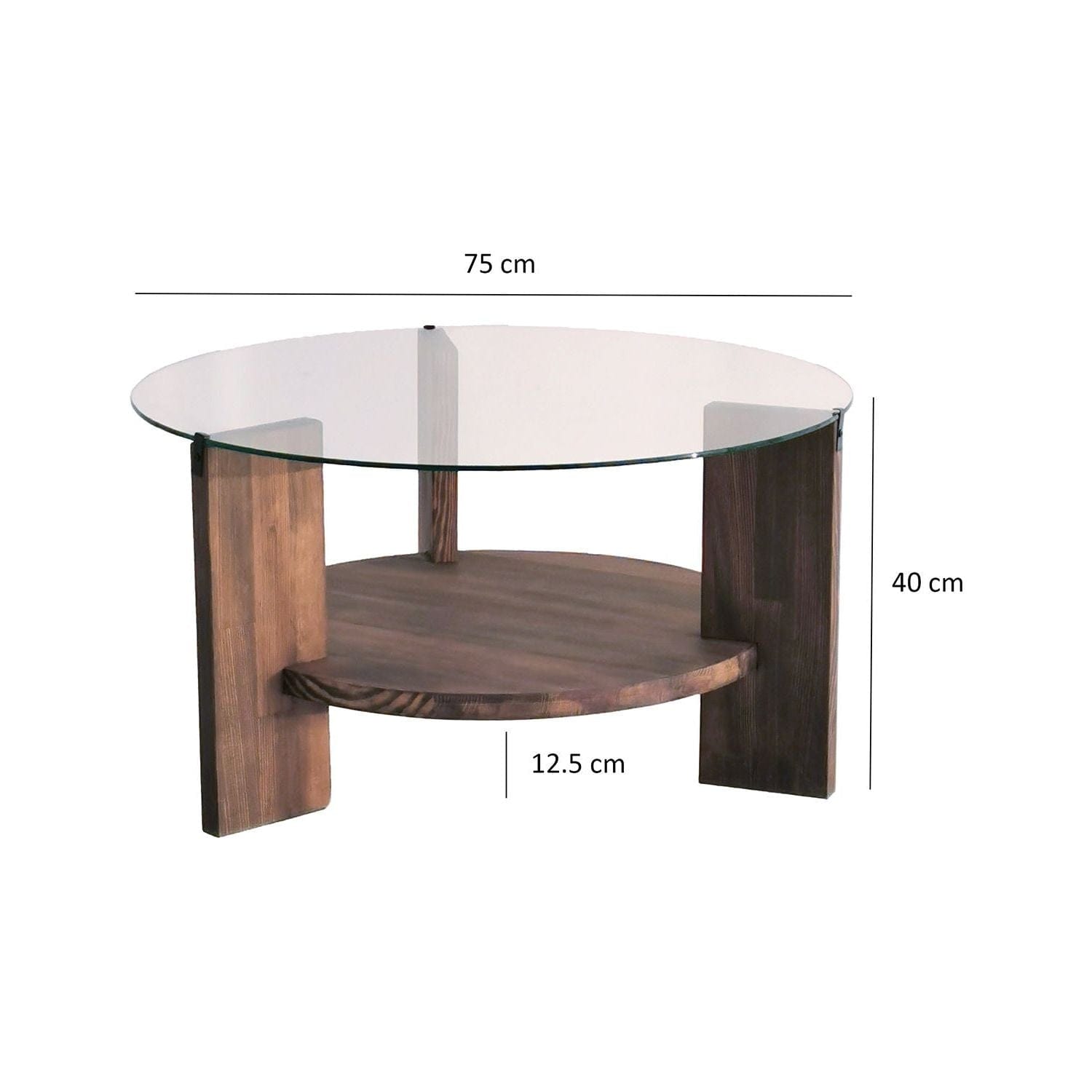 Masuta cafea MONDO, transparent/nuc, sticla securizata/lemn, 75x75x40 cm