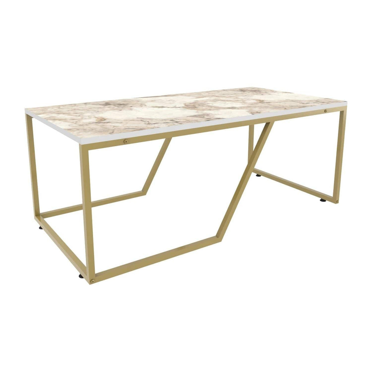 Masuta cafea Wendy, alb cu efect de marmura/auriu, PAL melaminat, 120x60x48 cm