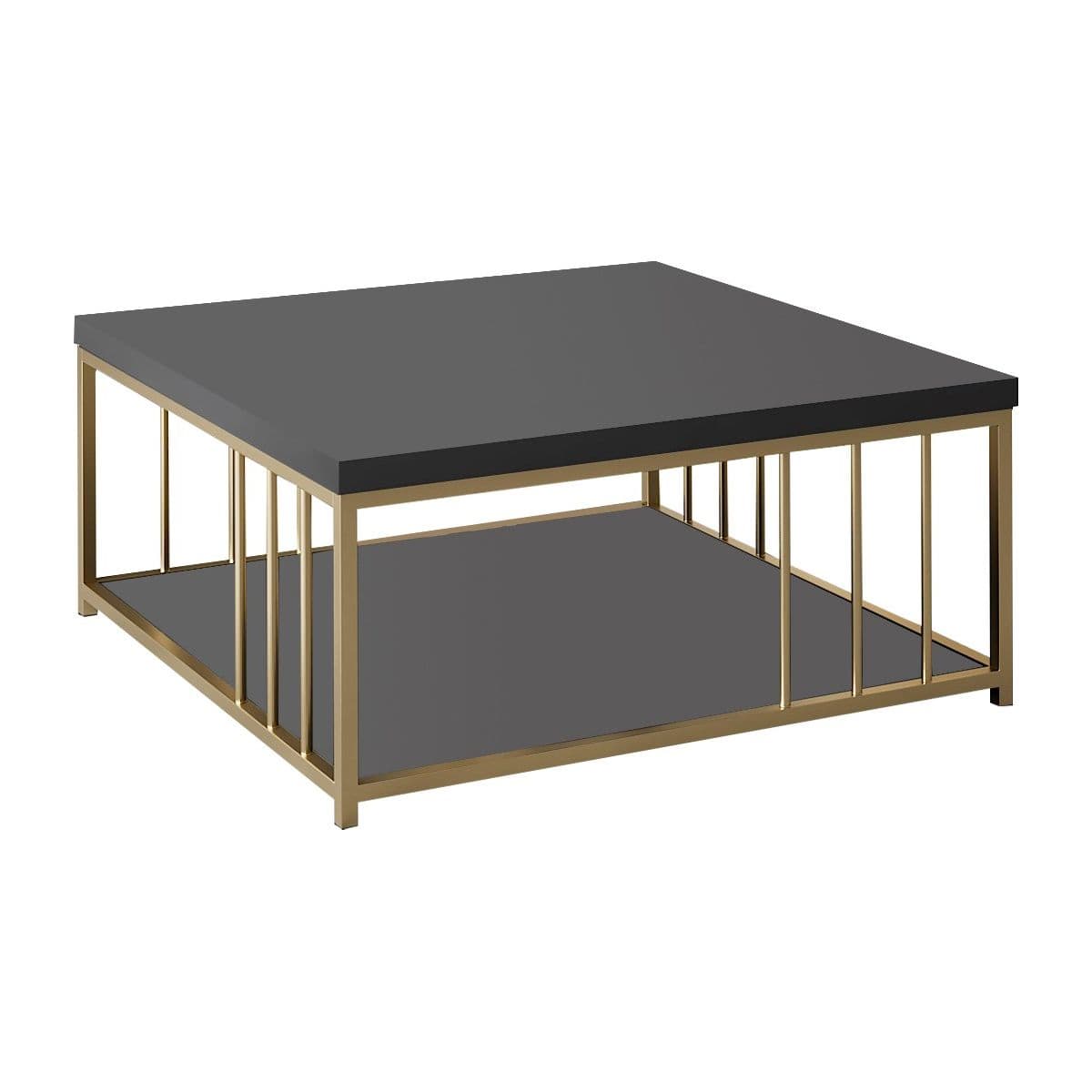 Masuta cafea Zenn, gri antracit/auriu, PAL melaminat/metal, 90x90x40 cm