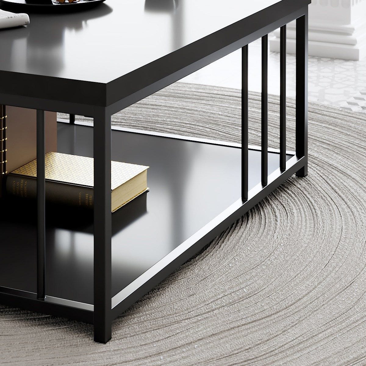 Masuta cafea Zenn, gri antracit/negru, PAL melaminat/metal, 90x90x40 cm