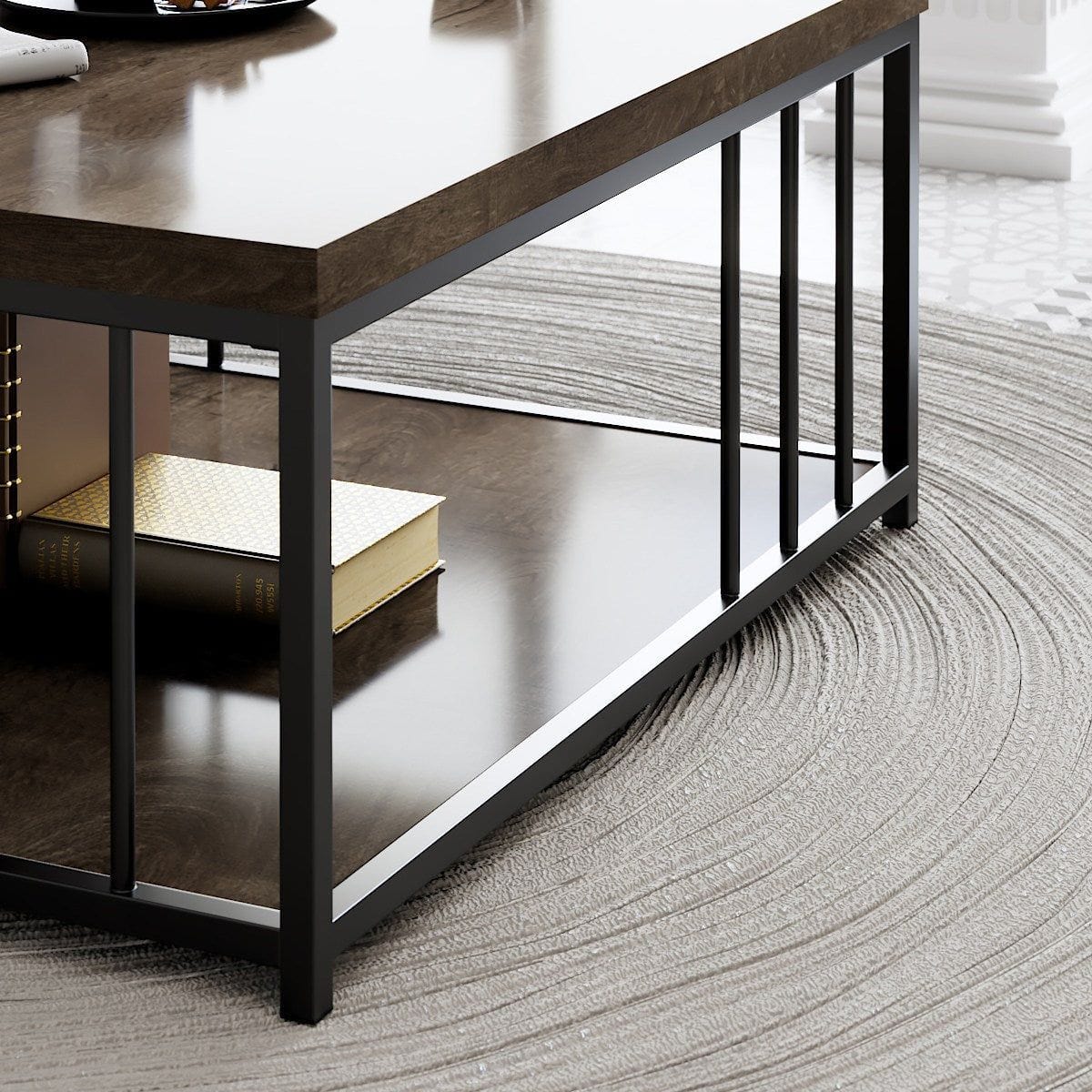 Masuta cafea Zenn, nuc/negru, PAL melaminat, 90x90x40 cm