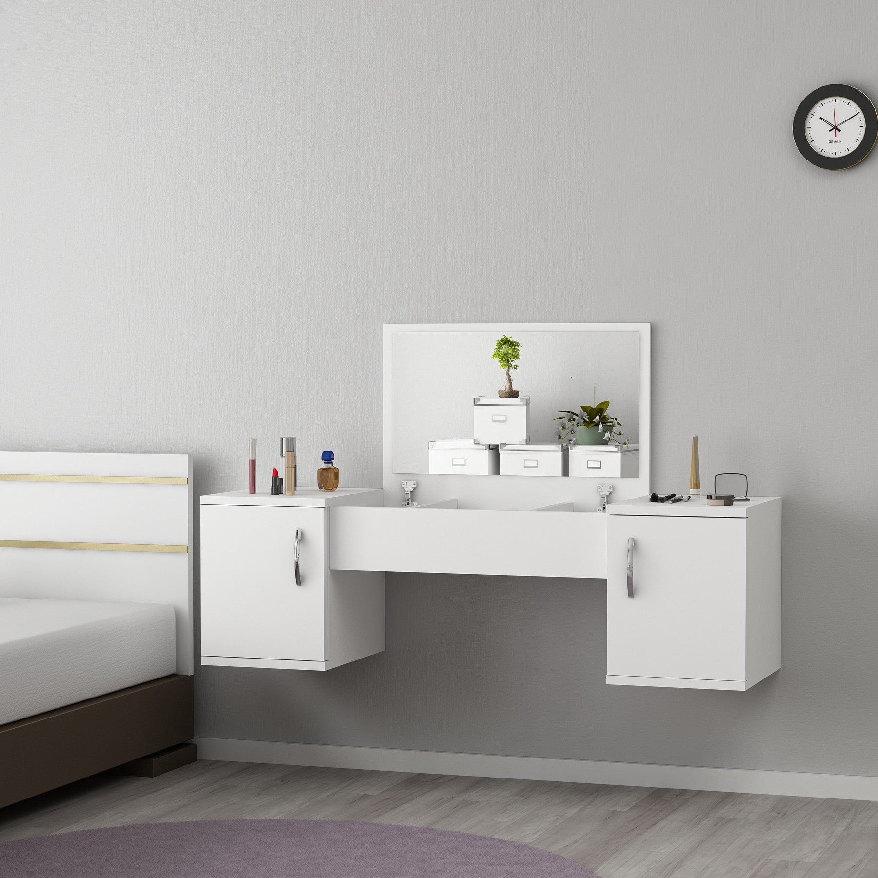 Masuta de toaleta MERCAN, alb, PAL melaminat, cu oglinda, 100x38x72 cm