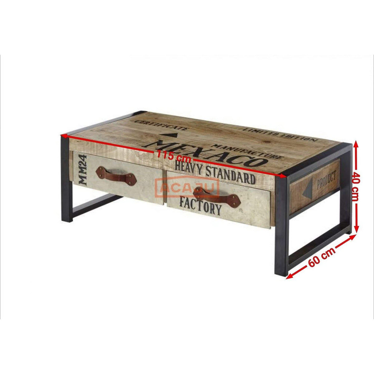 Masuta Mexaco, stejar/negru, lemn/metal, 115x60x40 cm