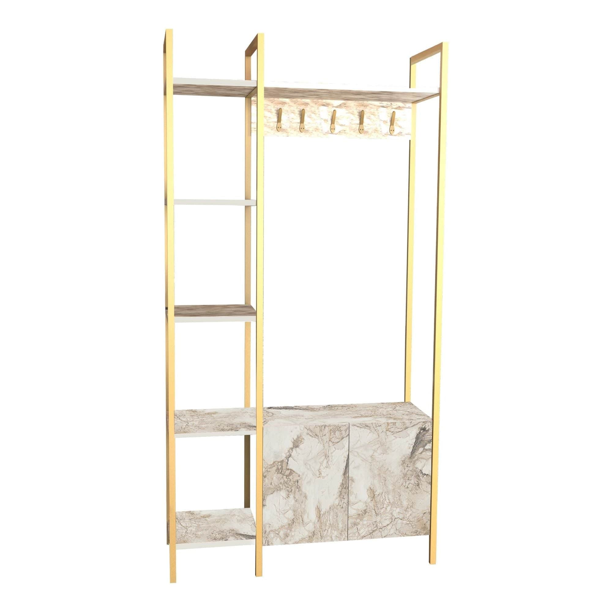 Mobiler hol DOGA, auriu/bej cu efect de marmura, PAL melaminat, 90x35x175 cm