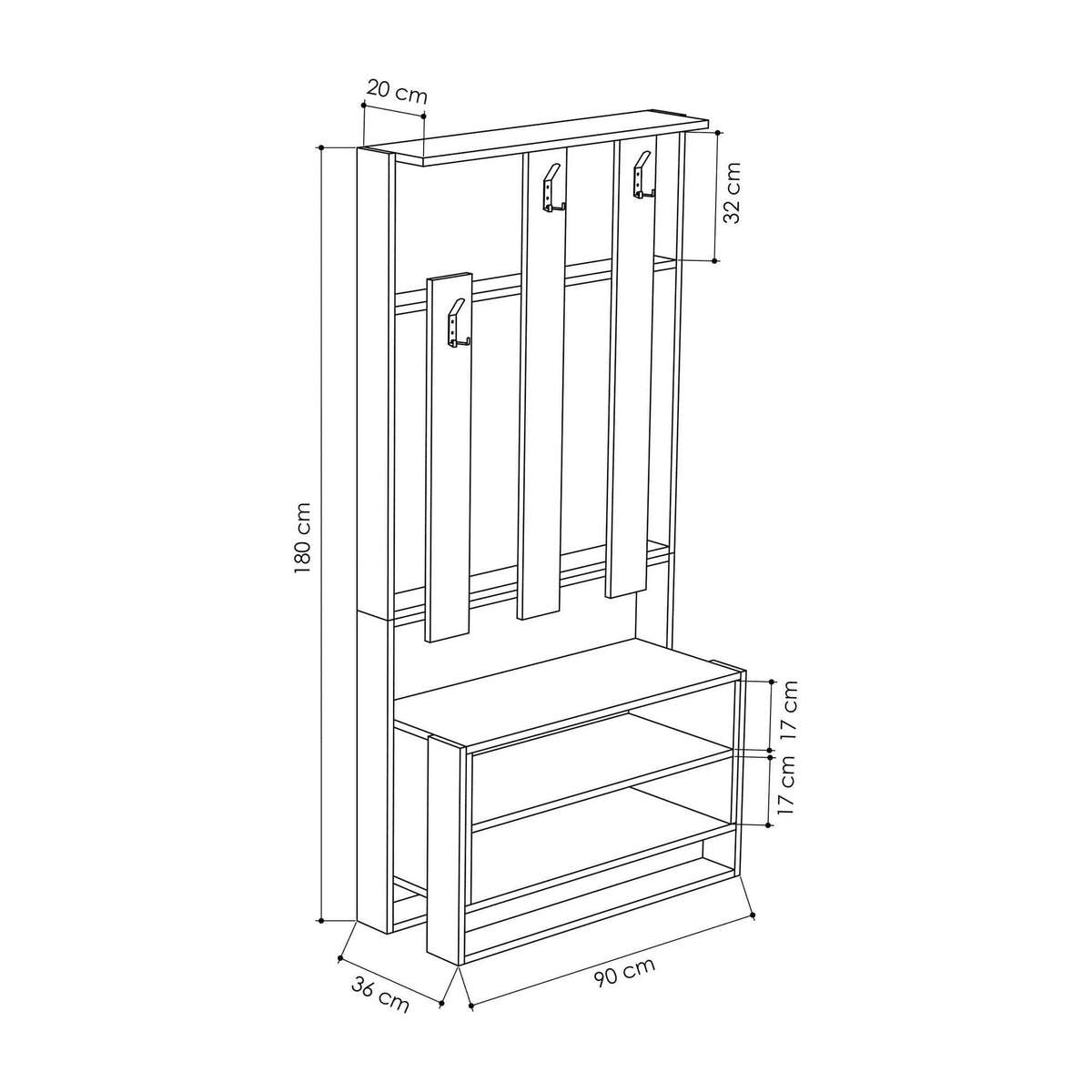 Mobilier hol 855DTE4017, bej/gri antracit, PAL melaminat, 90x36x180 cm