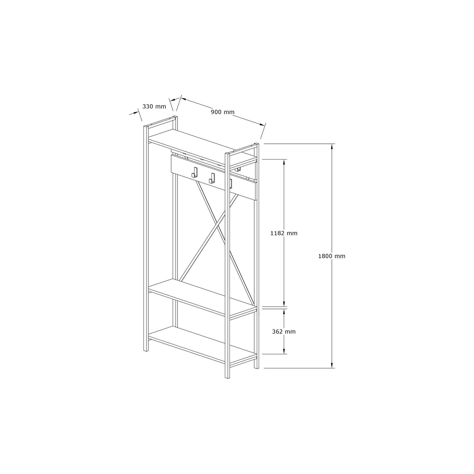 Mobilier hol ALFA, alb/negru, PAL melaminat, 90x34x180 cm