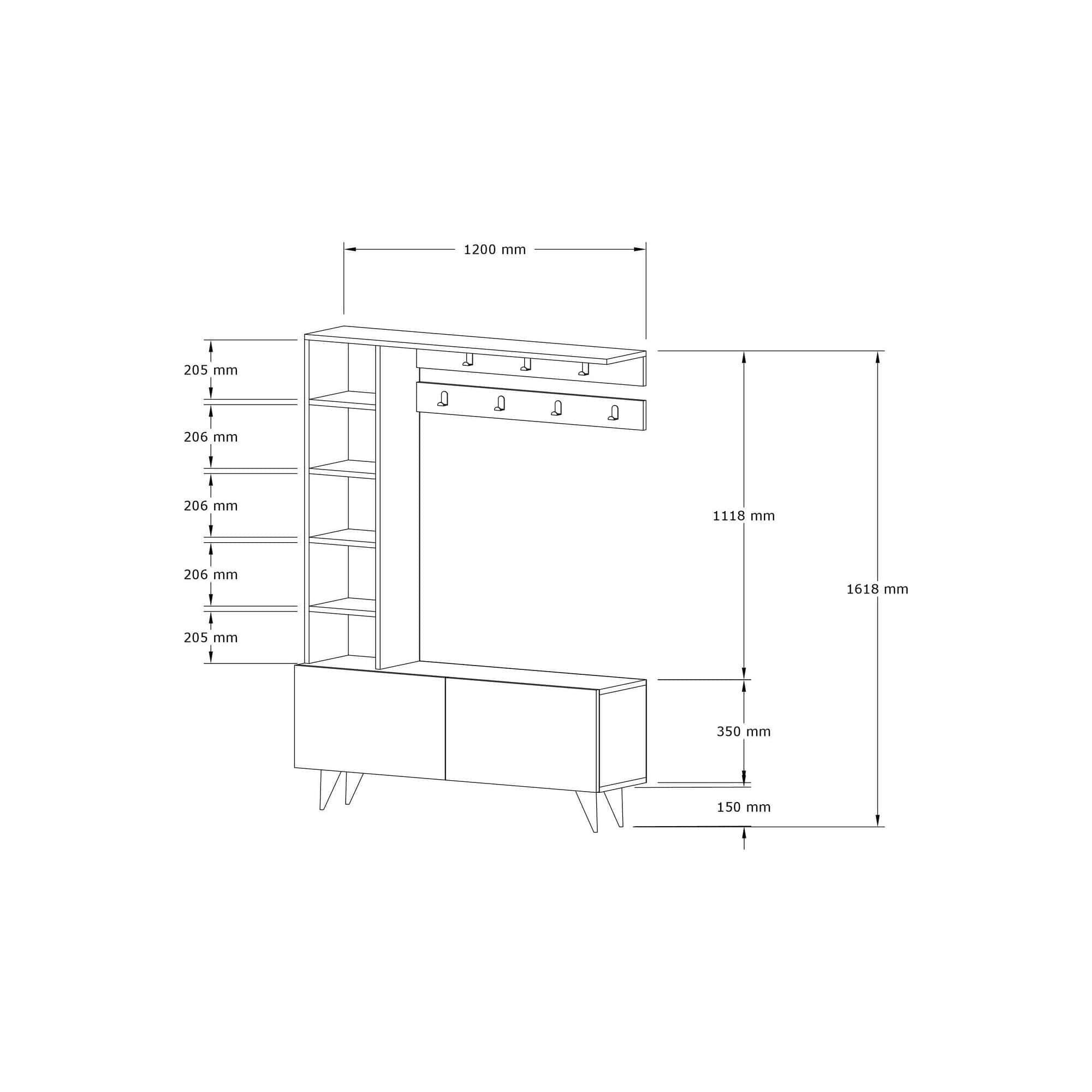 Mobilier hol BAHAR, alb, PAL melaminat, 120x32x162 cm