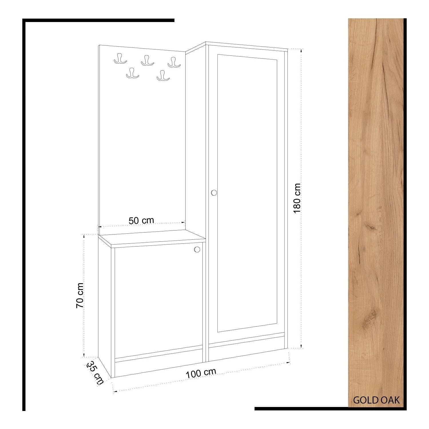 Mobilier hol BROC, stejar, PAL melaminat, 100x35x180 cm