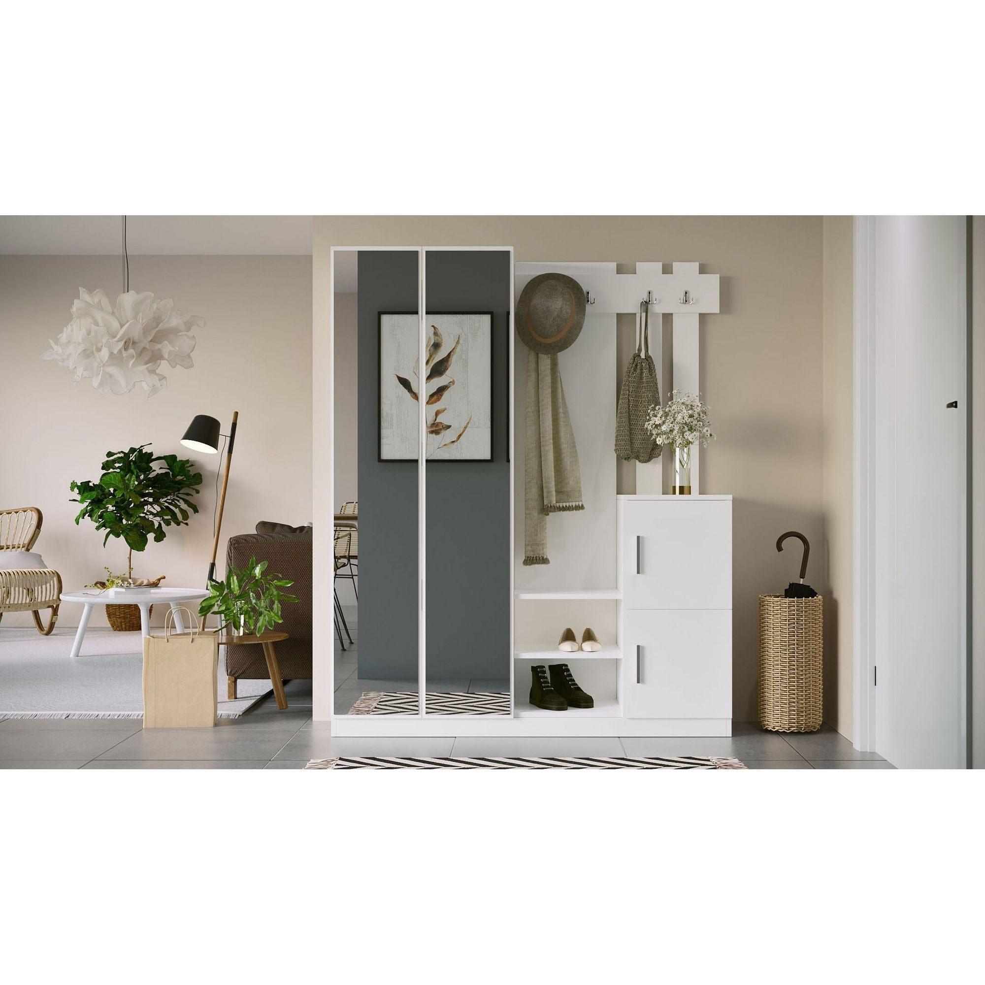 Mobilier hol DD8-W, alb, PAL melaminat, 147x38x180 cm