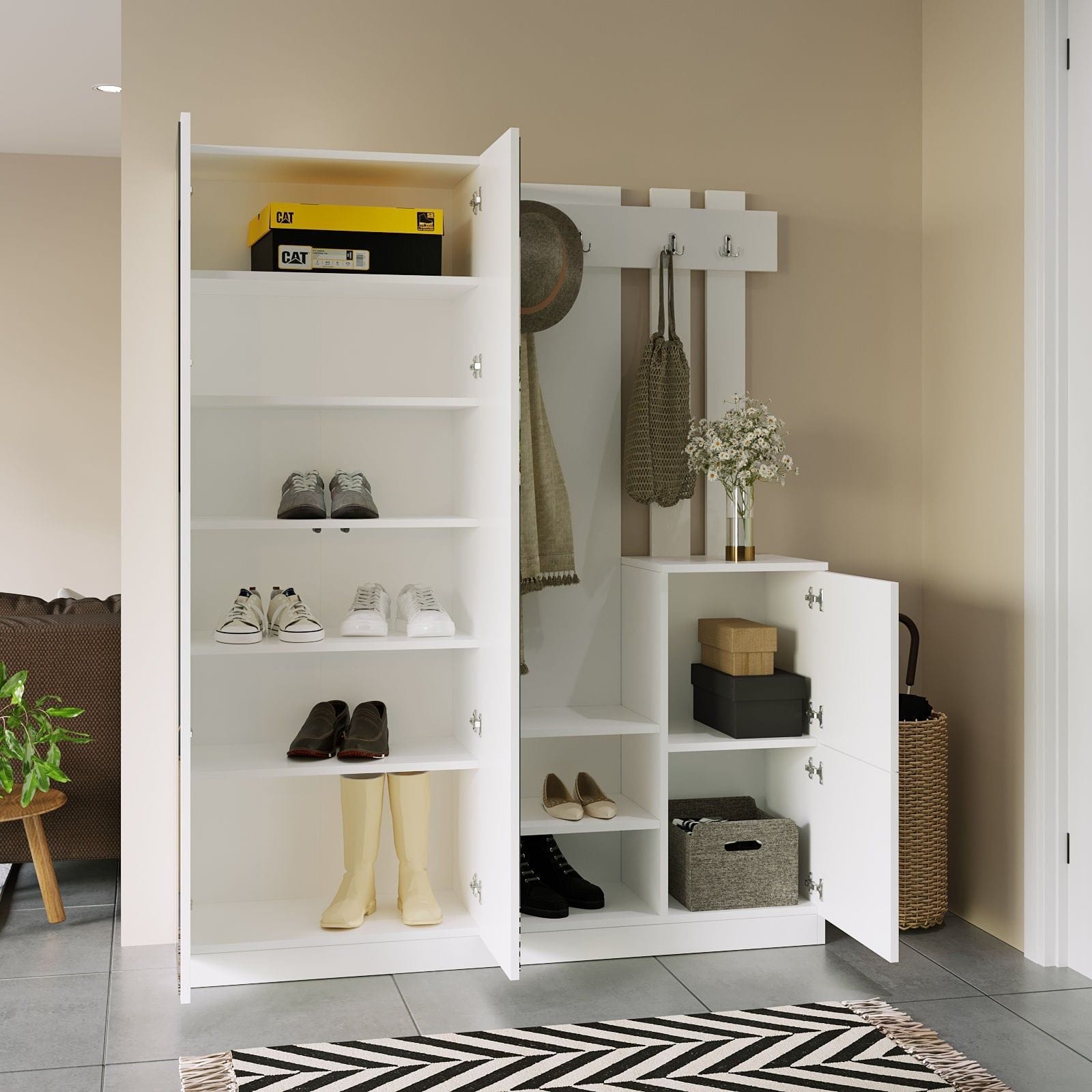 Mobilier hol DD8-W, alb, PAL melaminat, 147x38x180 cm