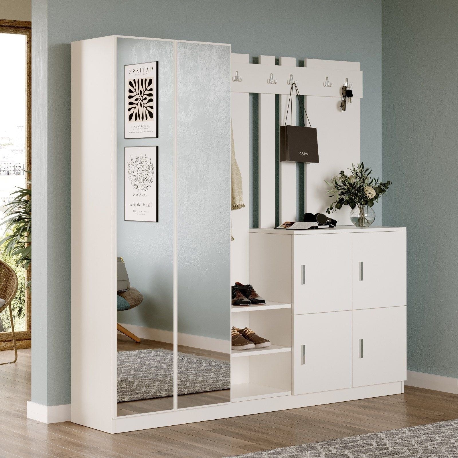 Mobilier hol DD9-W, alb, PAL melaminat, 187x38x180 cm