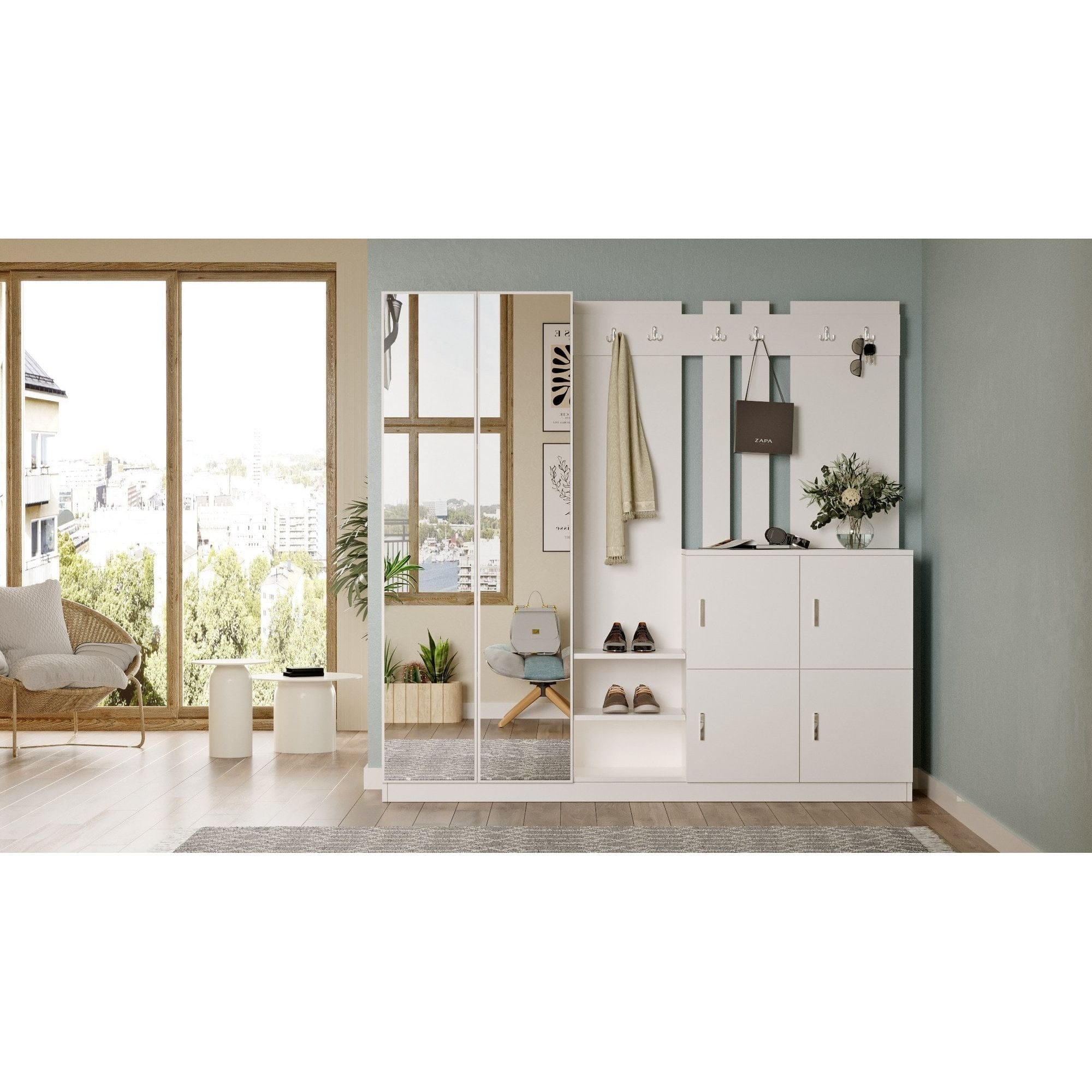 Mobilier hol DD9-W, alb, PAL melaminat, 187x38x180 cm