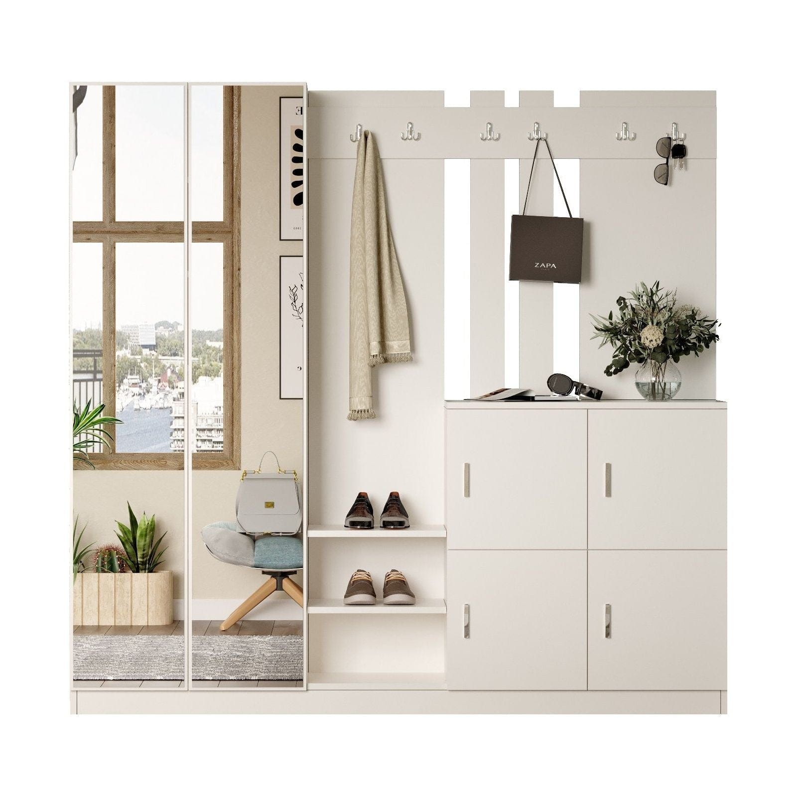 Mobilier hol DD9-W, alb, PAL melaminat, 187x38x180 cm