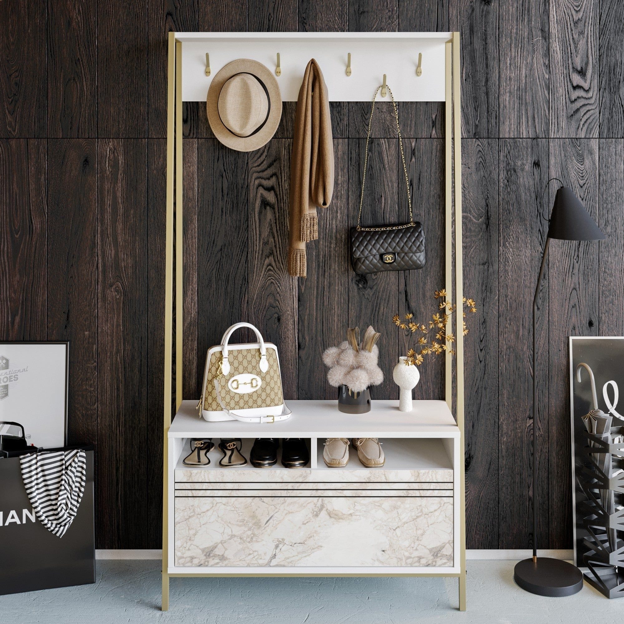 Mobilier hol DEVIN, alb, PAL melaminat/metal, 94x35x180 cm