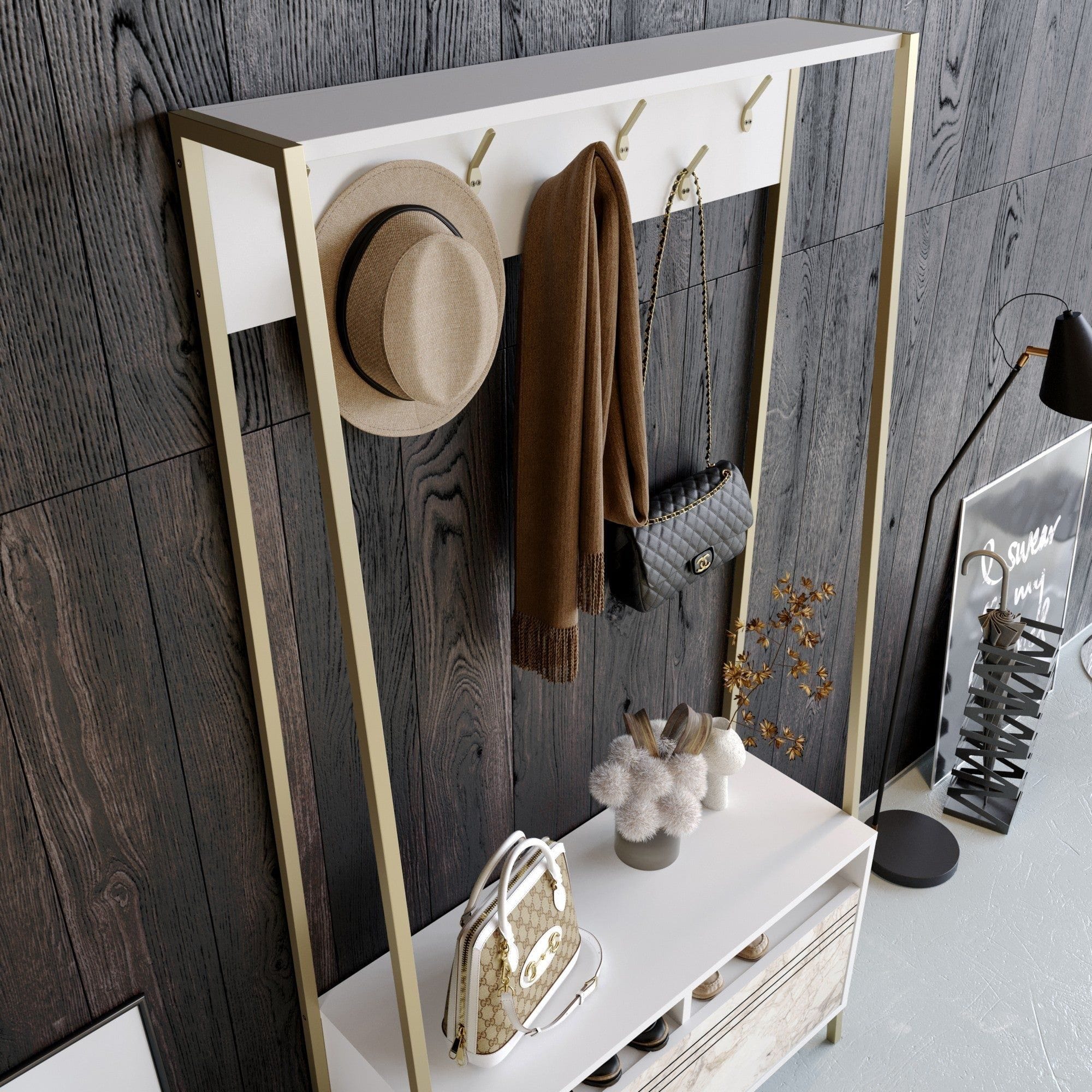 Mobilier hol DEVIN, alb, PAL melaminat/metal, 94x35x180 cm