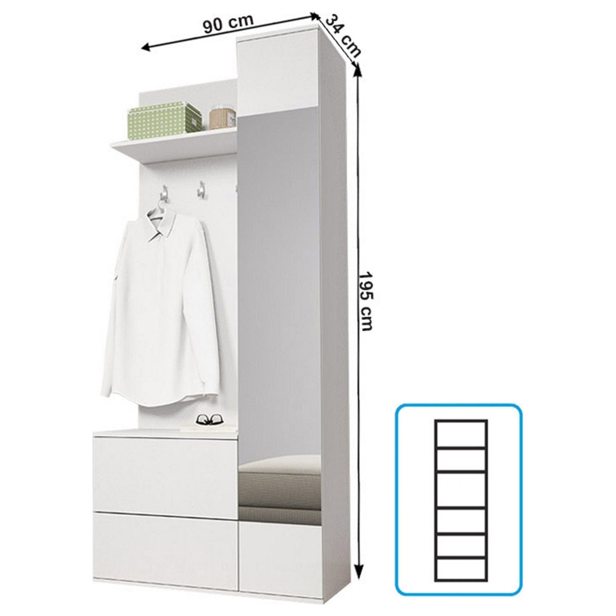 Mobilier hol GADIS, alb, PAL melaminat, 90x34x195 cm