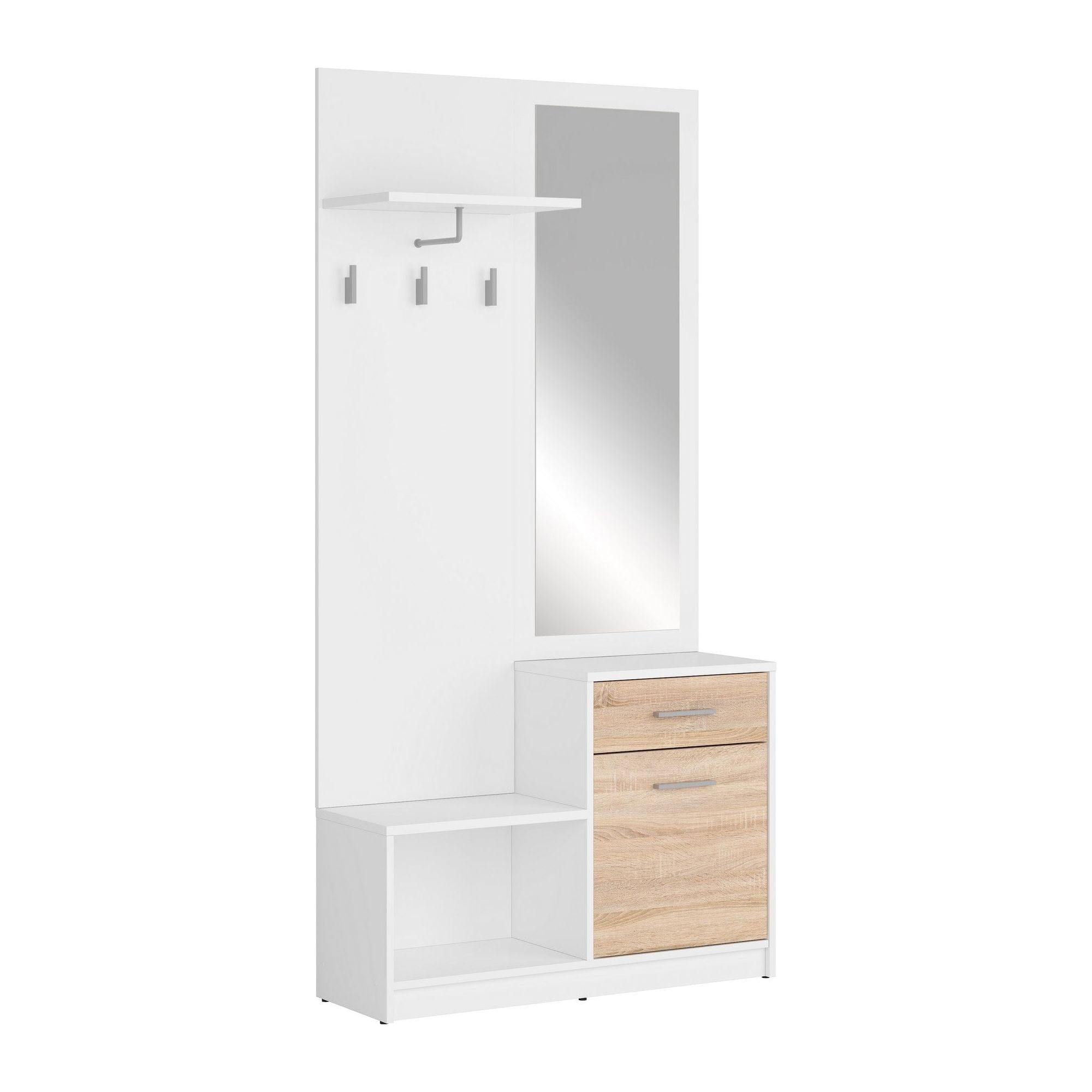 Mobilier hol NEPO PLUS, alb/stejar sonoma, PAL laminat, 90x31x186 cm