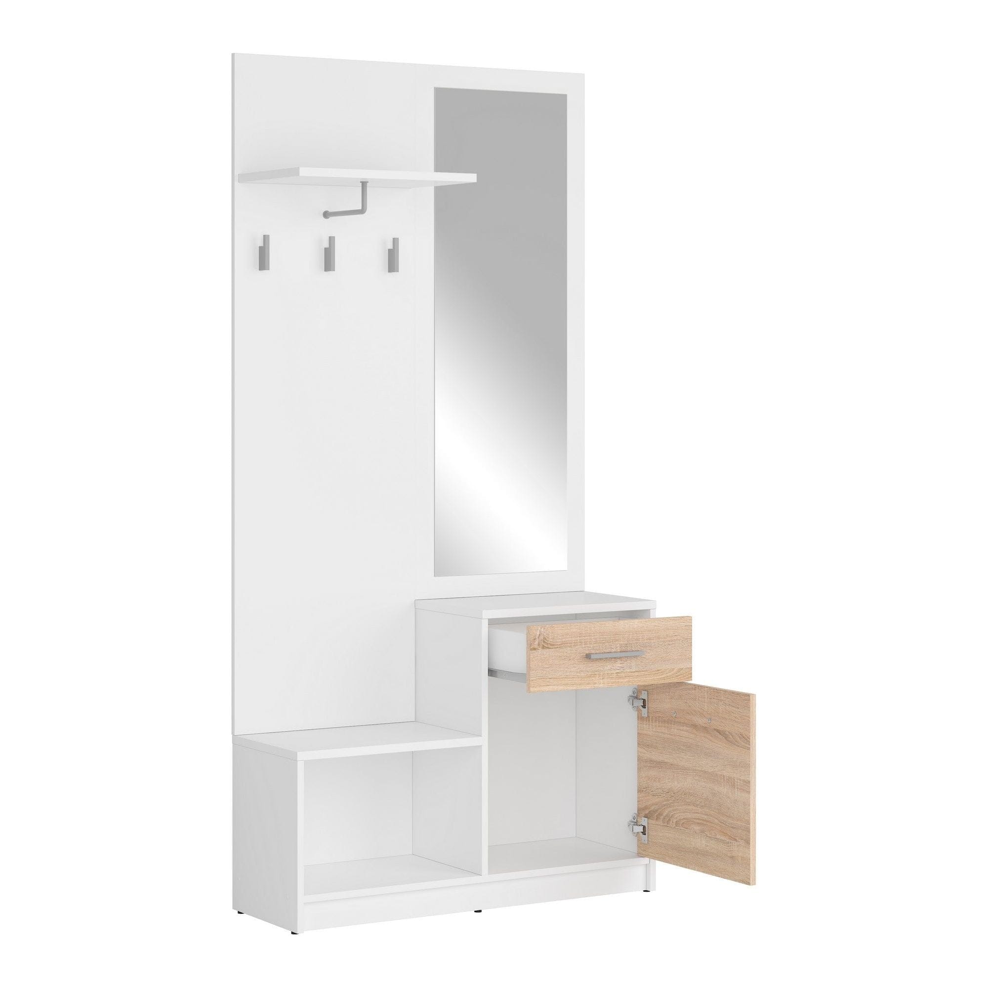 Mobilier hol NEPO PLUS, alb/stejar sonoma, PAL laminat, 90x31x186 cm
