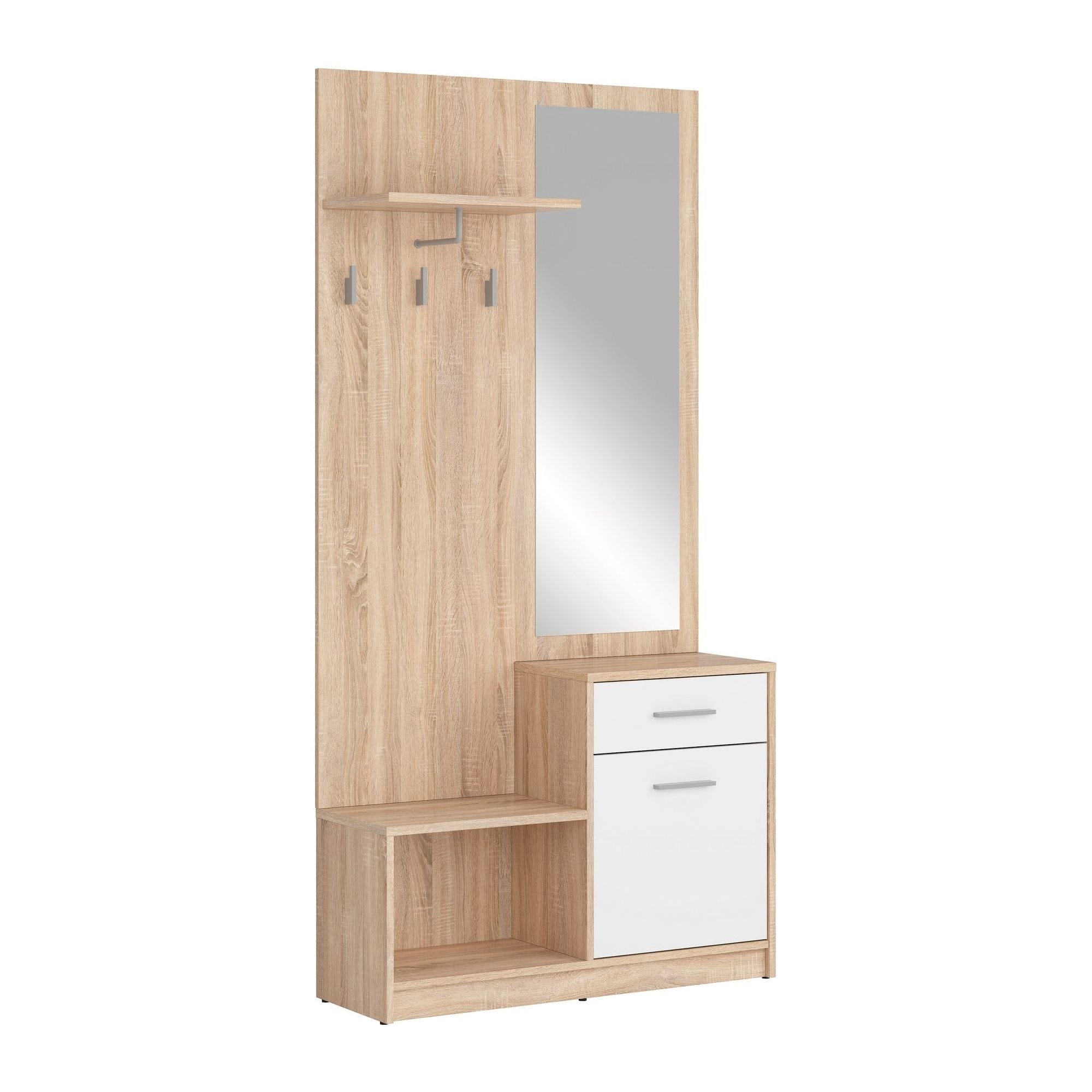 Mobilier hol NEPO PLUS, stejar sonoma/alb, PAL laminat, 90x31x186 cm