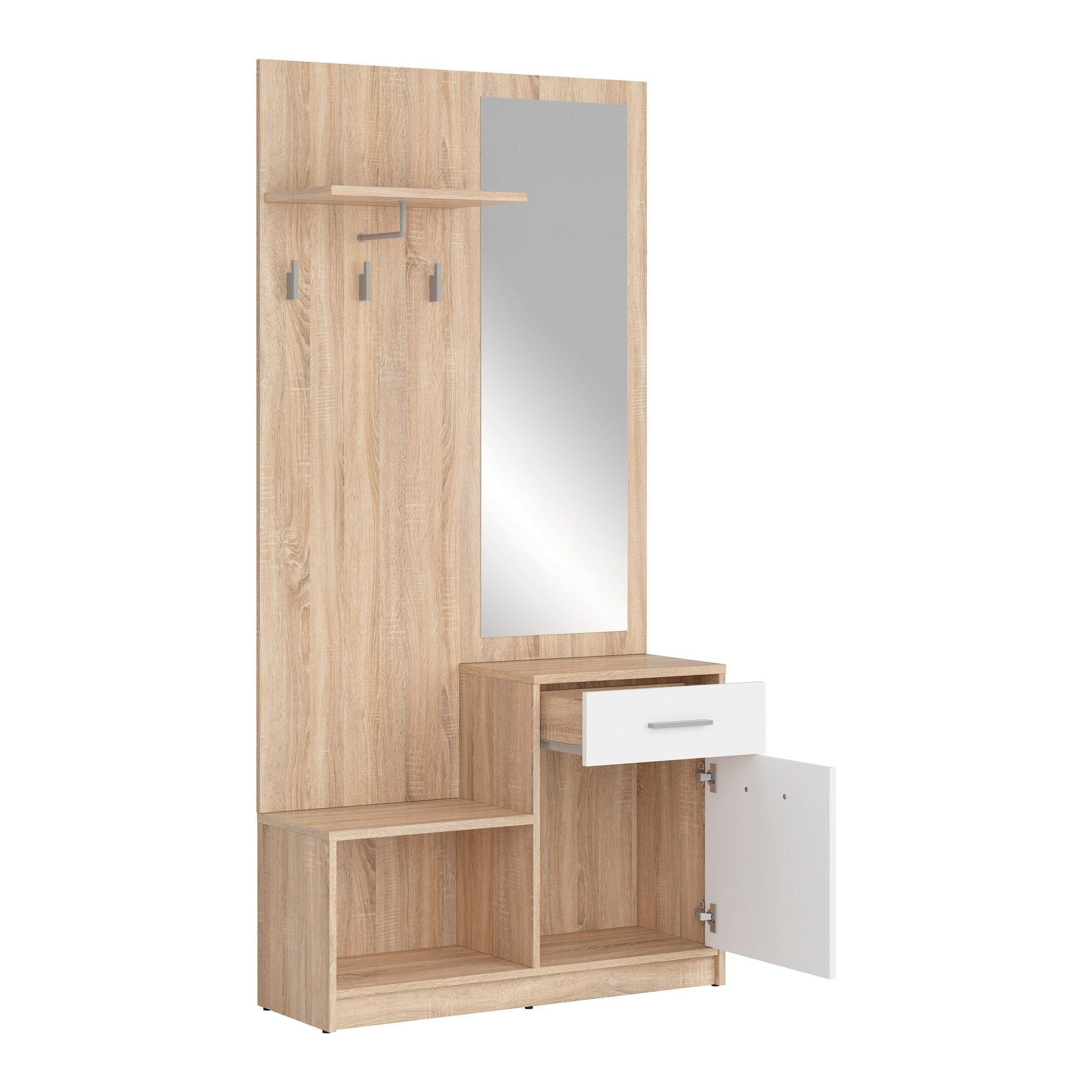 Mobilier hol NEPO PLUS, stejar sonoma/alb, PAL laminat, 90x31x186 cm