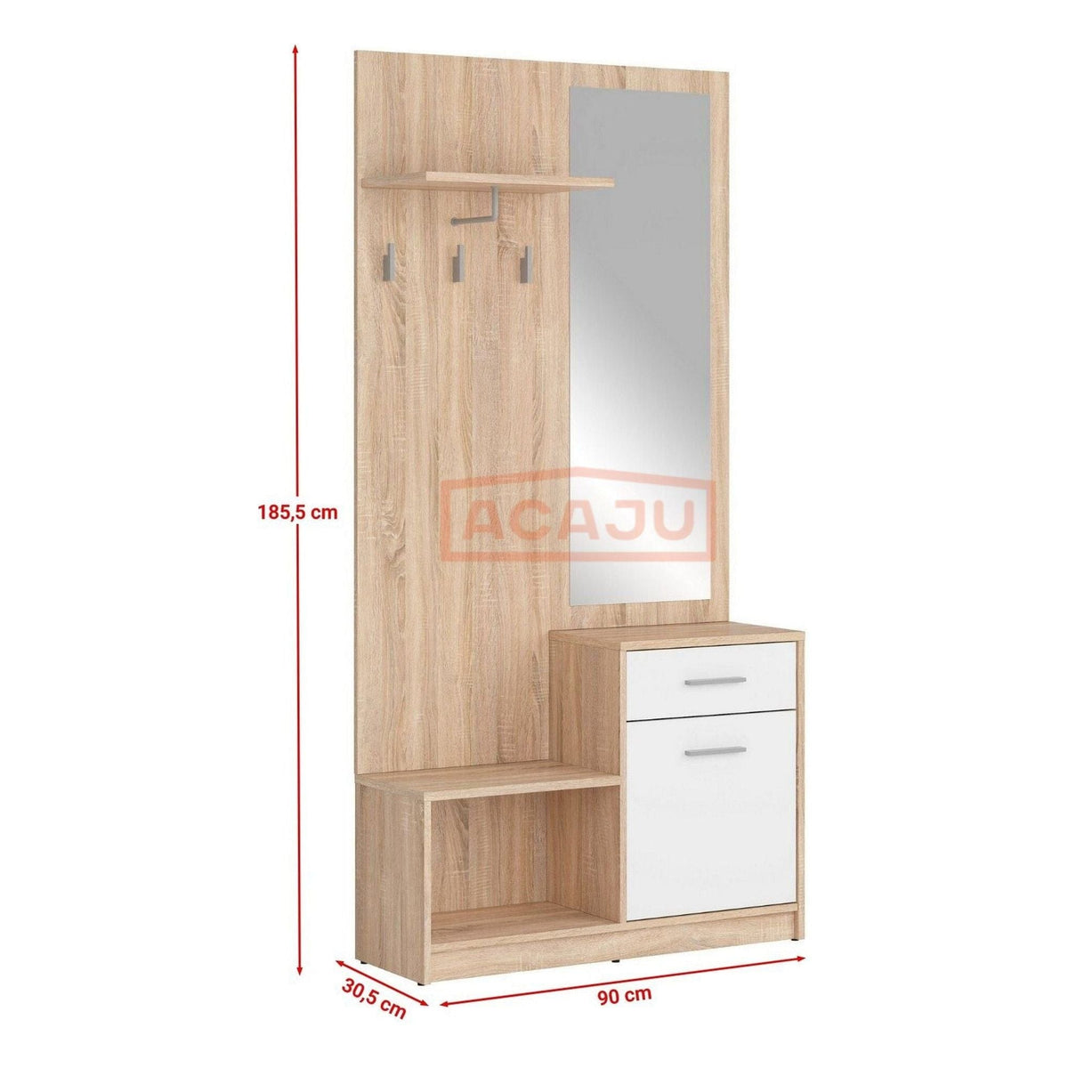 Mobilier hol NEPO PLUS, stejar sonoma/alb, PAL laminat, 90x31x186 cm