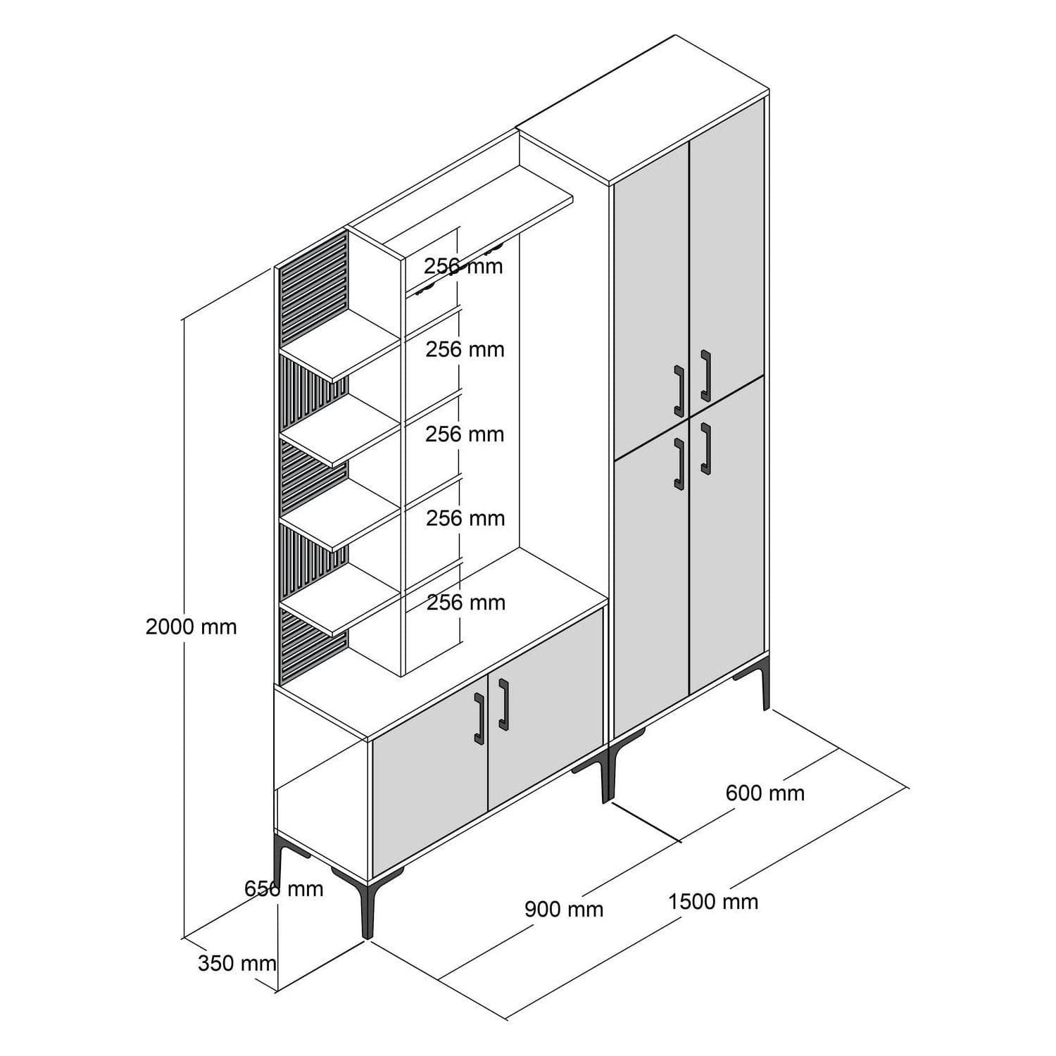 Mobilier hol VIYANA DA, crem/nuc, PAL melaminat/metal, 150x35x200 cm