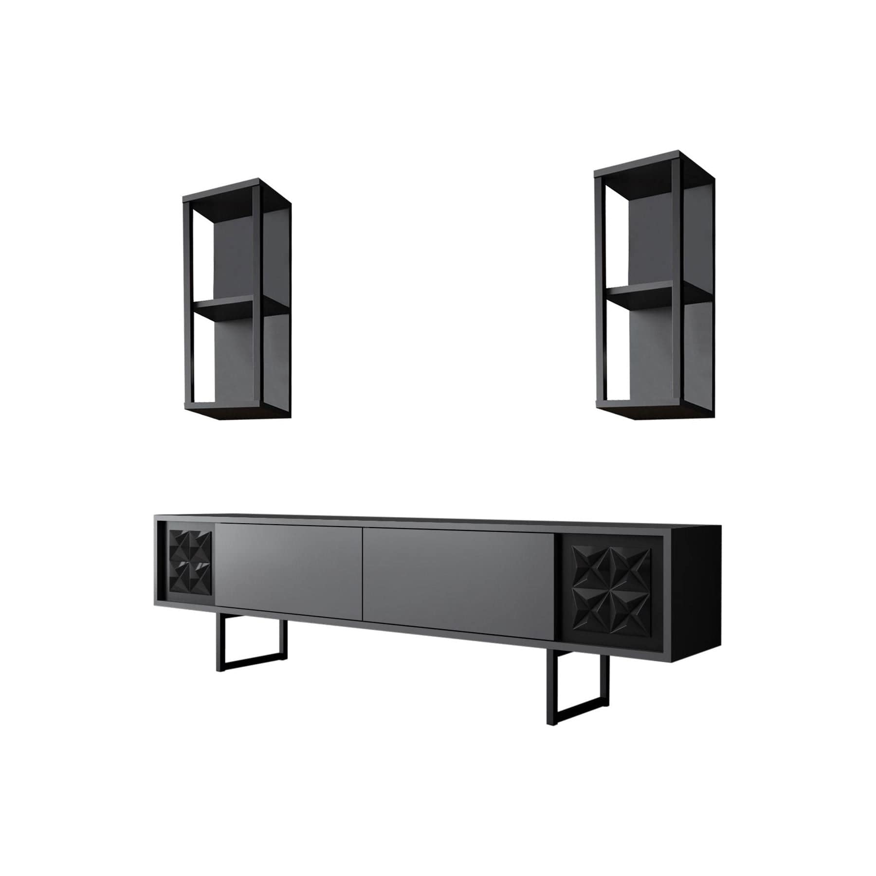 Mobilier living 618BLY1154, gri/negru, PAL melaminat/metal, 4 piese