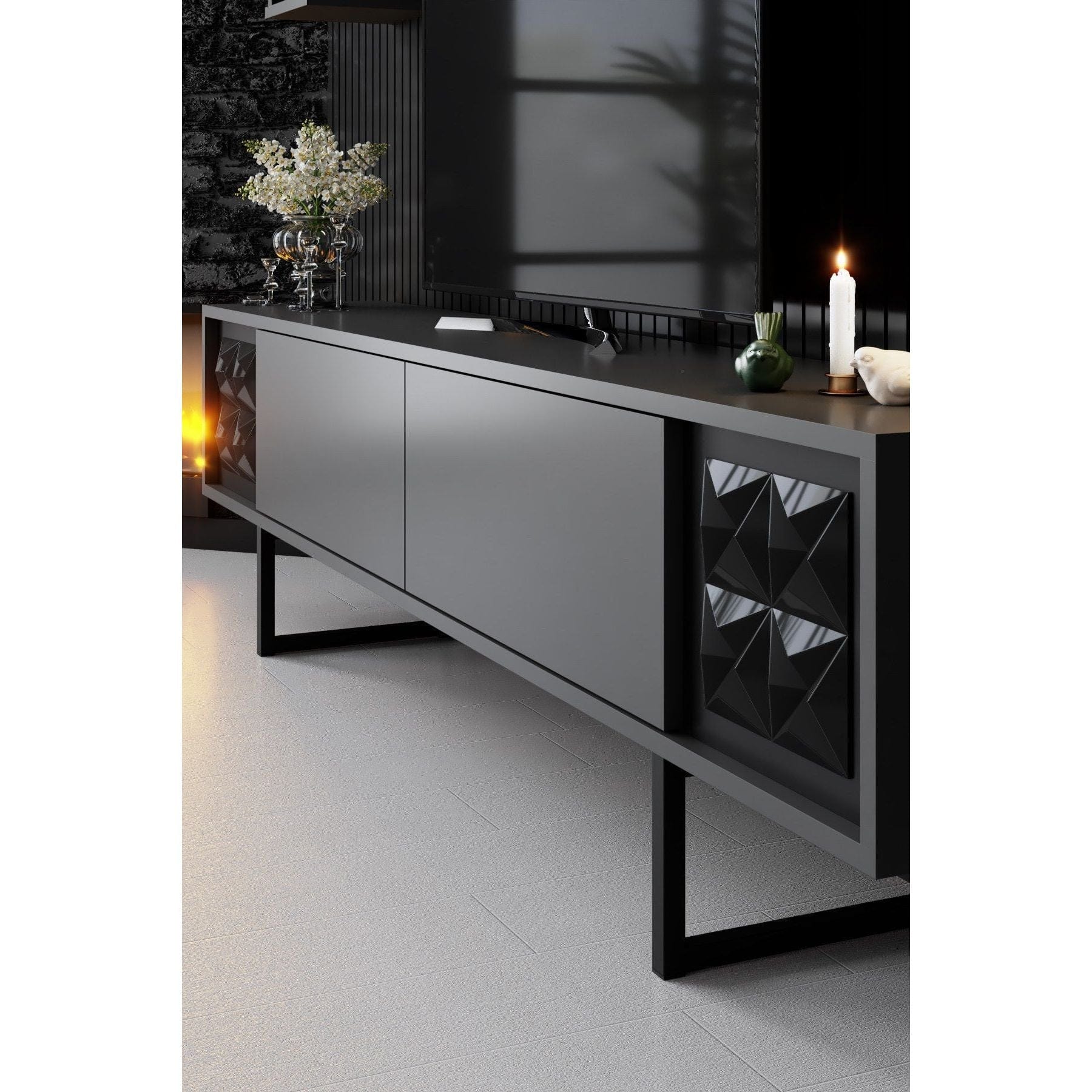 Mobilier living 618BLY1154, gri/negru, PAL melaminat/metal, 4 piese