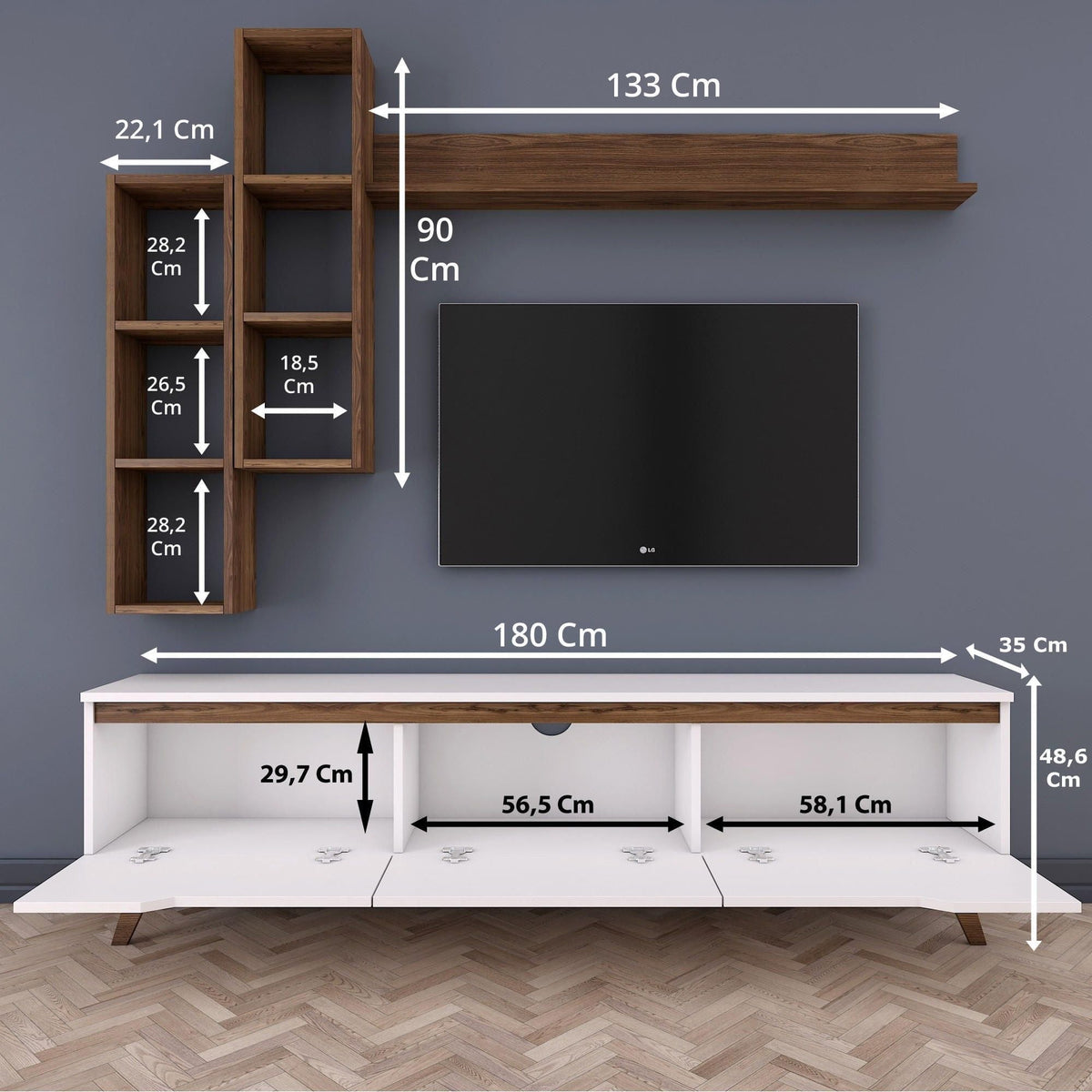 Mobilier living 893RAN1239, alb/nuc, PAL melaminat, 4 piese