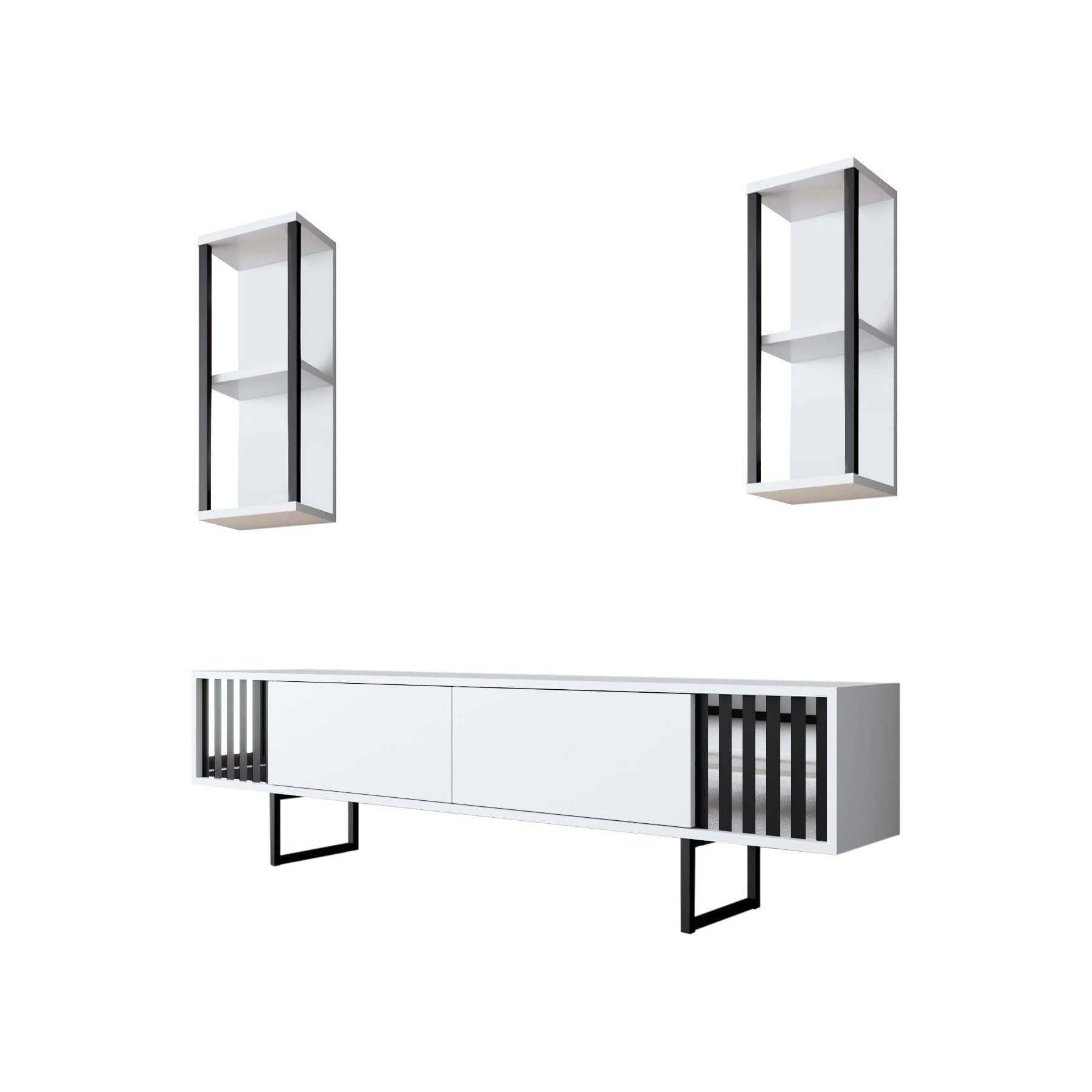 Mobilier living CHROME LINE, alb/negru, PAL melaminat/metal, 3 piese