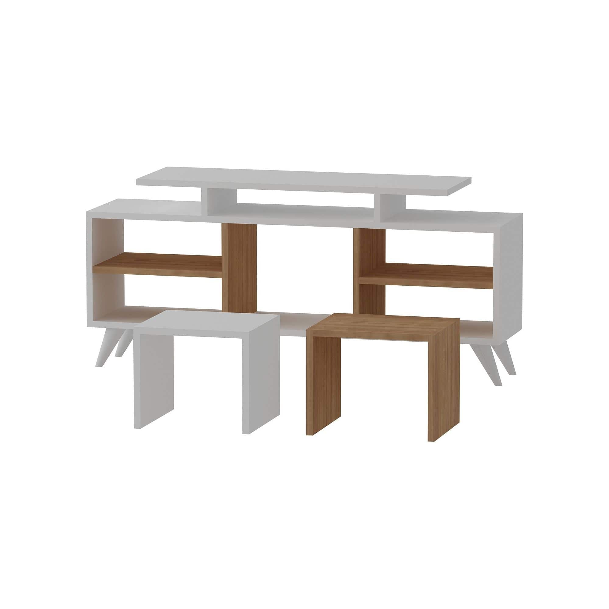 Mobilier living KUTAY, alb/stejar artisan, PAL melaminat, 3 piese, 120x30x57 cm