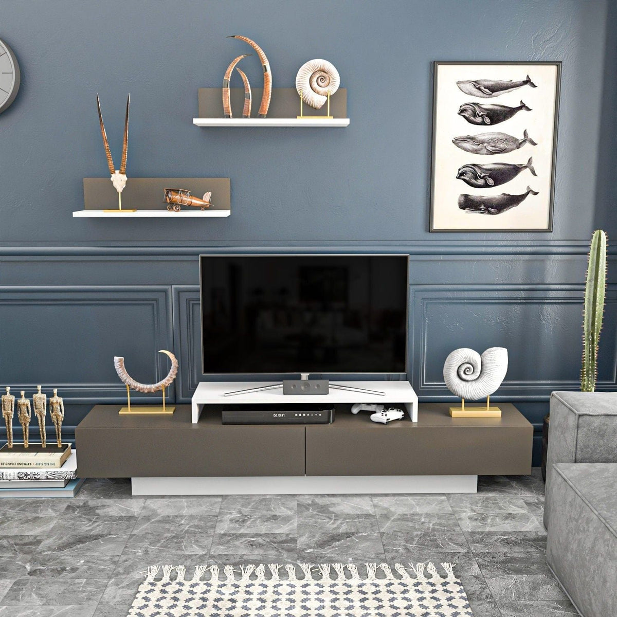 Mobilier living LUSI, maro/alb, PAL melaminat, 3 piese