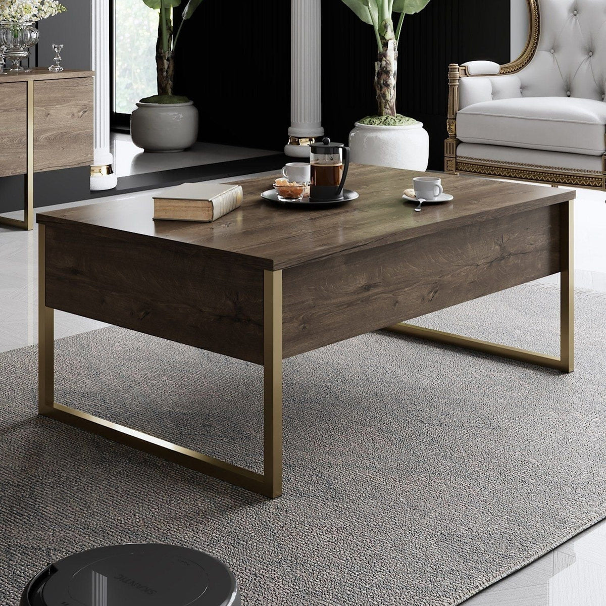 Mobilier living LUXE, nuc/auriu, PAL melaminat/metal, 2 piese