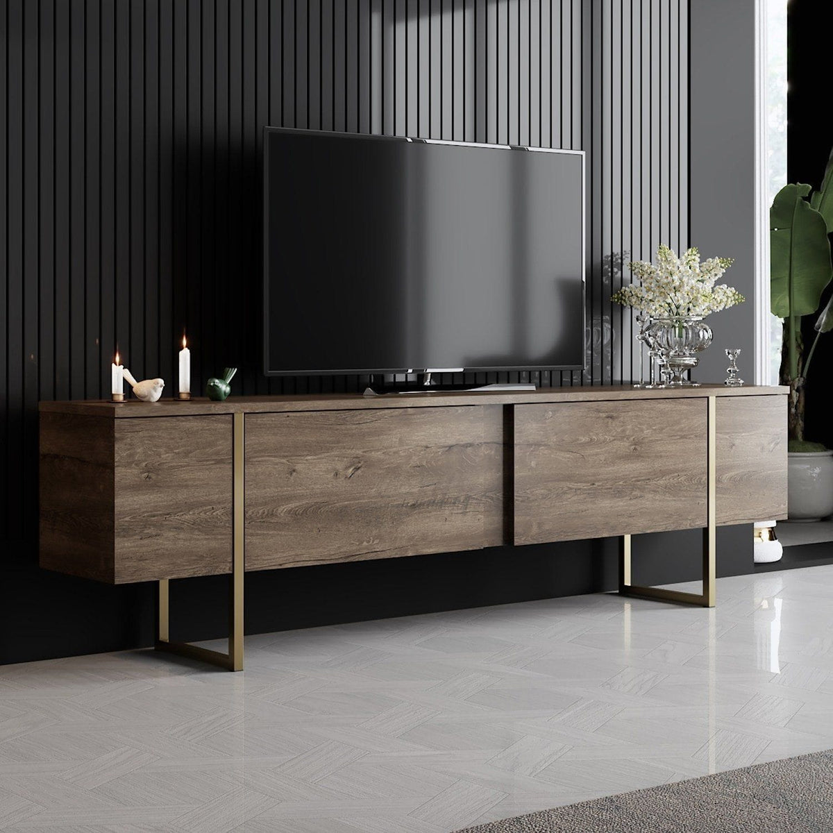 Mobilier living LUXE, nuc/auriu, PAL melaminat/metal, 2 piese